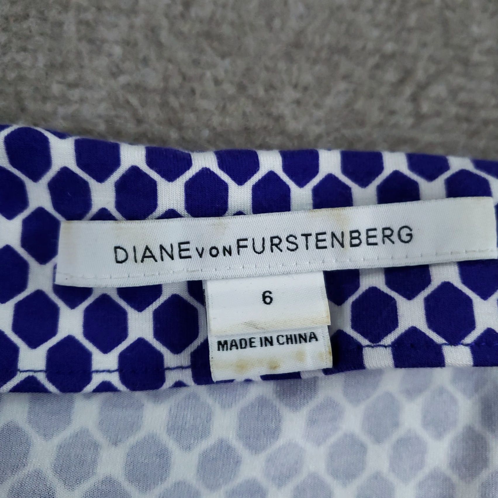 Diane von Furstenberg Diane von Furstenberg Dress Womens 6 Blue Geometric Wrap Midi 3/4 Sleeve V-Neck Belted Tie Size M / US 6-8 / IT 42-44 - 6 Thumbnail