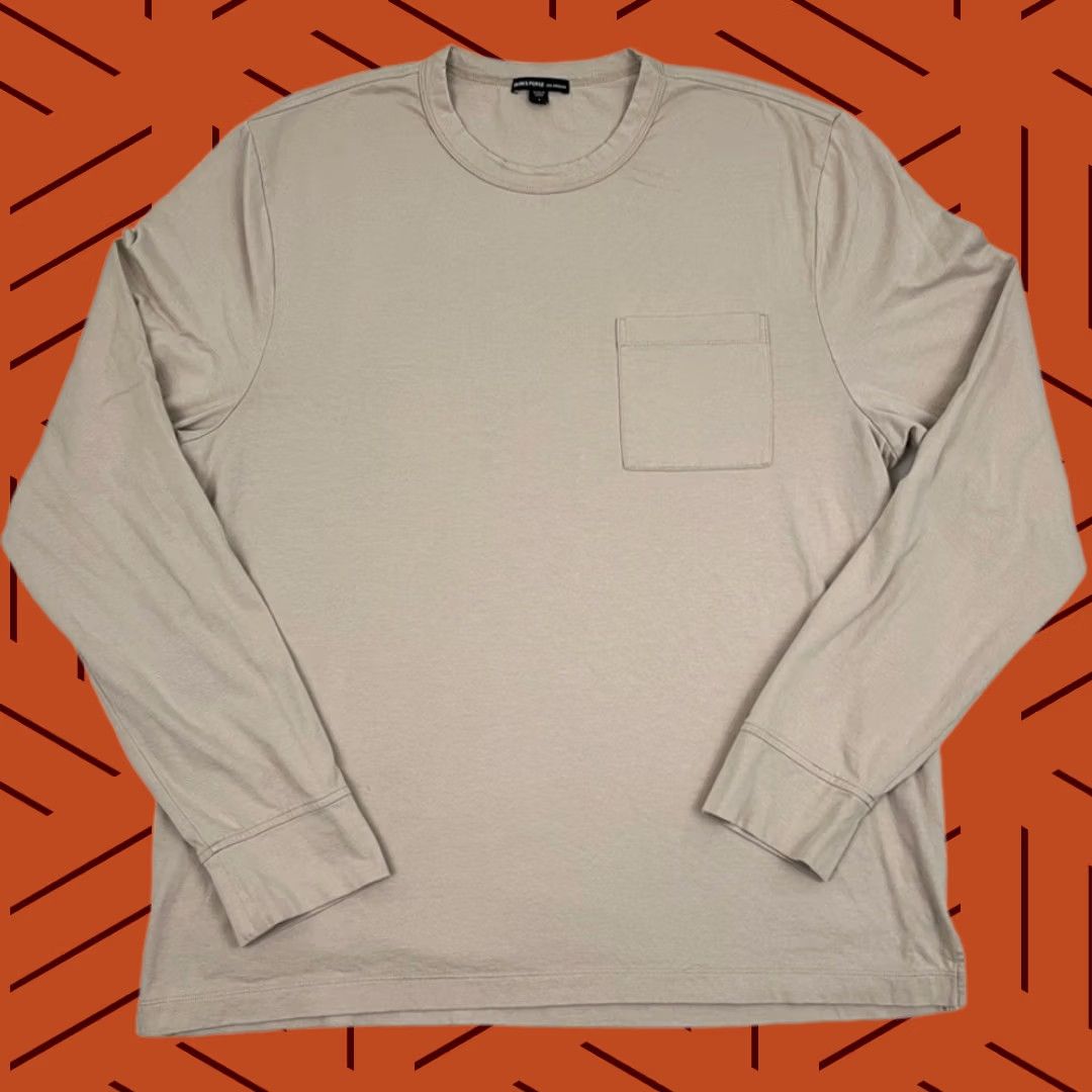 James Perse James Perse Men XL Beige Long Sleeve Pocket Cotton Crew Casual Made in Japan T-Shirt Regular Fit Wood Logo Dec 2020s Vintage No Size US XL / EU 56 / 4 - 1 Thumbnail