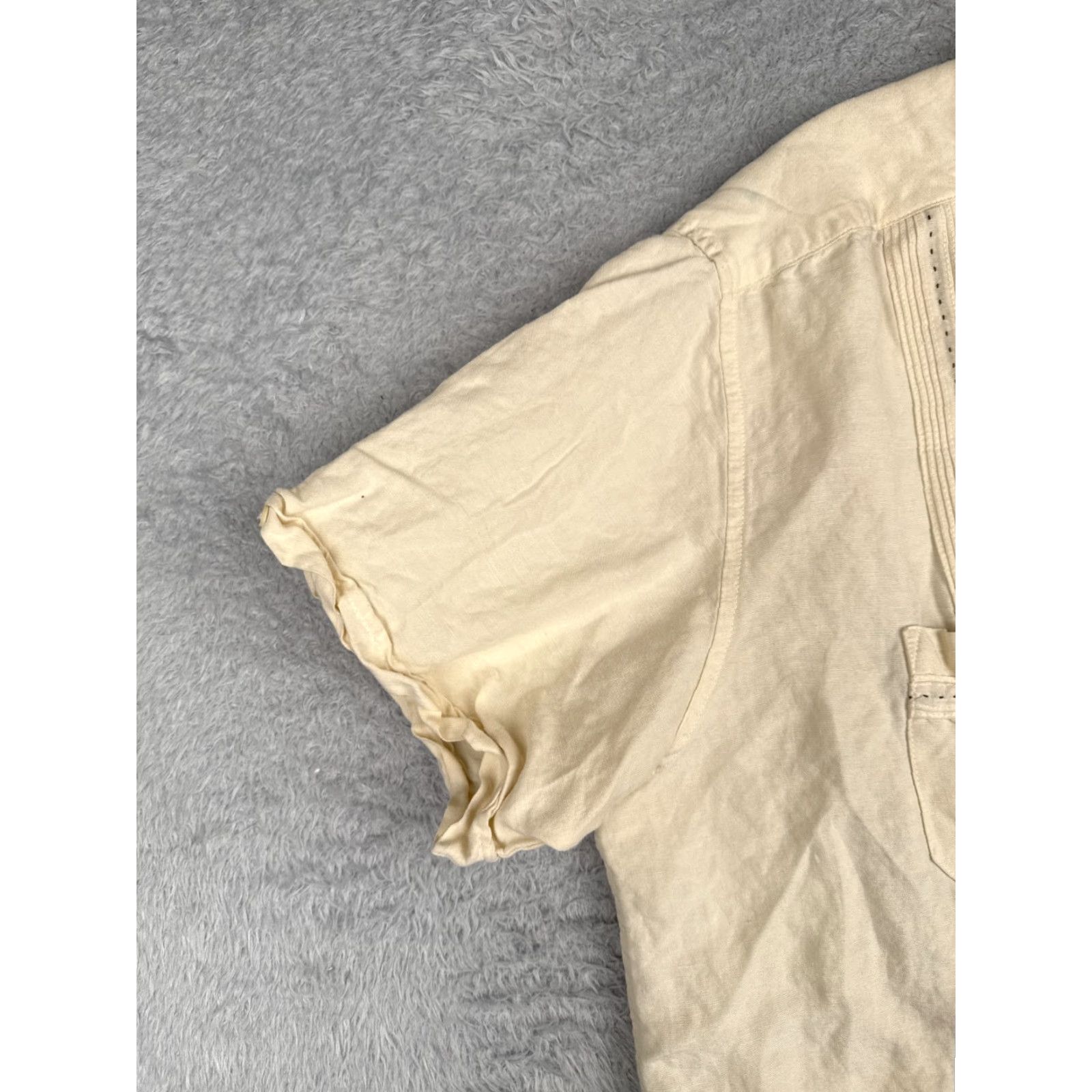 Vintage The Havanera Co Guayabera Shirt Men XL Yellow 4 Pocket Linen Blend Size US XL / EU 56 / 4 - 3 Thumbnail