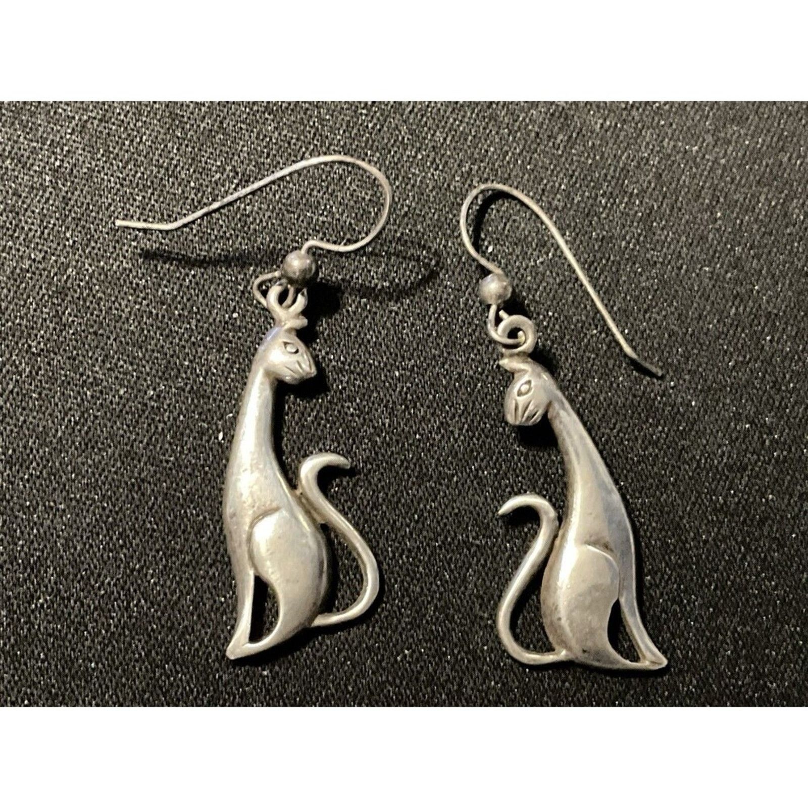 Other Sterling Silver Vintage Siamese Cat Fish Hook Earrings Size ONE SIZE - 2 Thumbnail