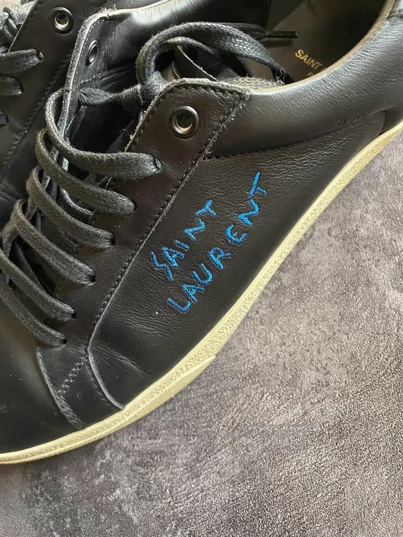 Saint Laurent Paris Saint Laurent Paris Black and Blue Slogan Embroidered Canv Size US 10 / EU 43 - 4 Thumbnail