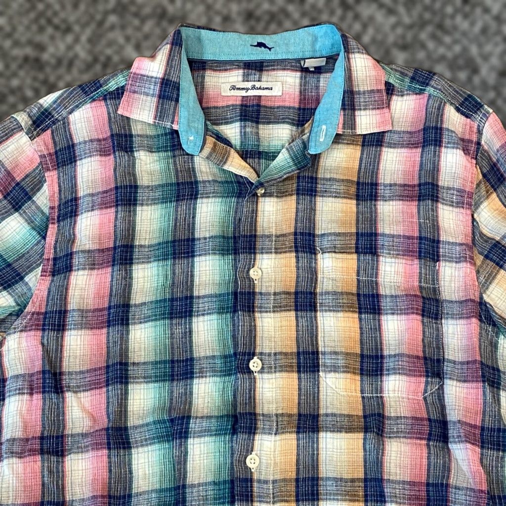 Tommy Bahama Tommy Bahama Linen Shirt Mens Medium Plaid Long Sleeve Button Up Multicolor Shirt Size US M / EU 48-50 / 2 - 1 Thumbnail