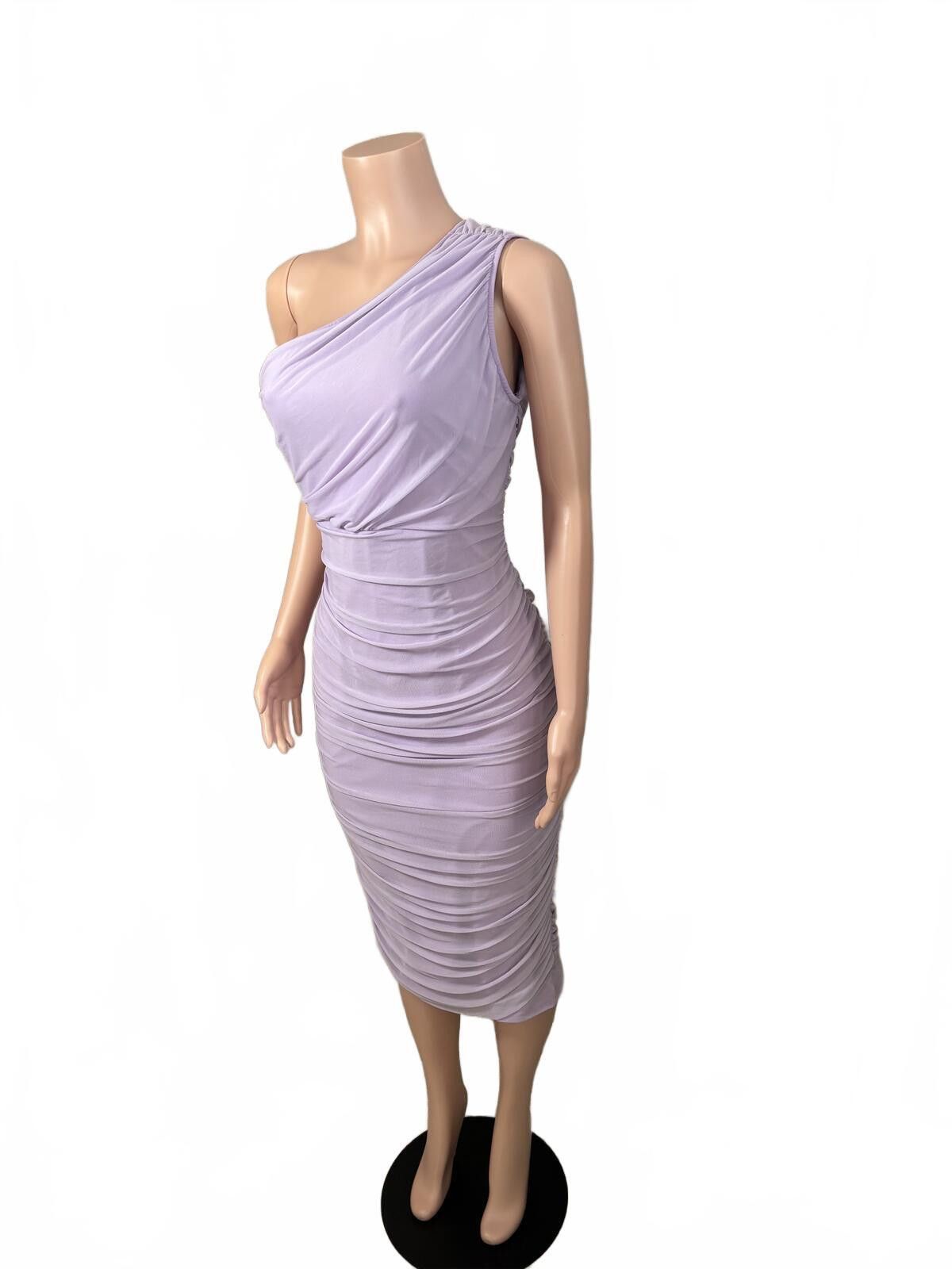 The Unbranded Brand One-Shoulder Ruched Midi Dress in Light Purple XL Size XL / US 12-14 / IT 48-50 - 3 Thumbnail