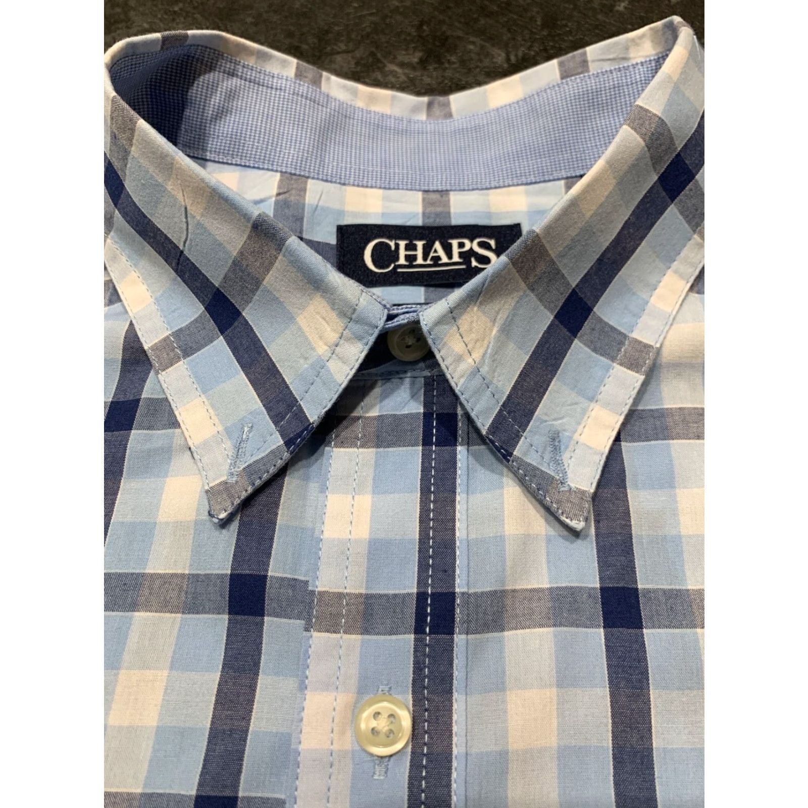 Chaps Chaps Men's M Blue Plaid Short Sleeve Button-Up Shirt Easy Care Classic Retro Grunge Size US M / EU 48-50 / 2 - 4 Thumbnail