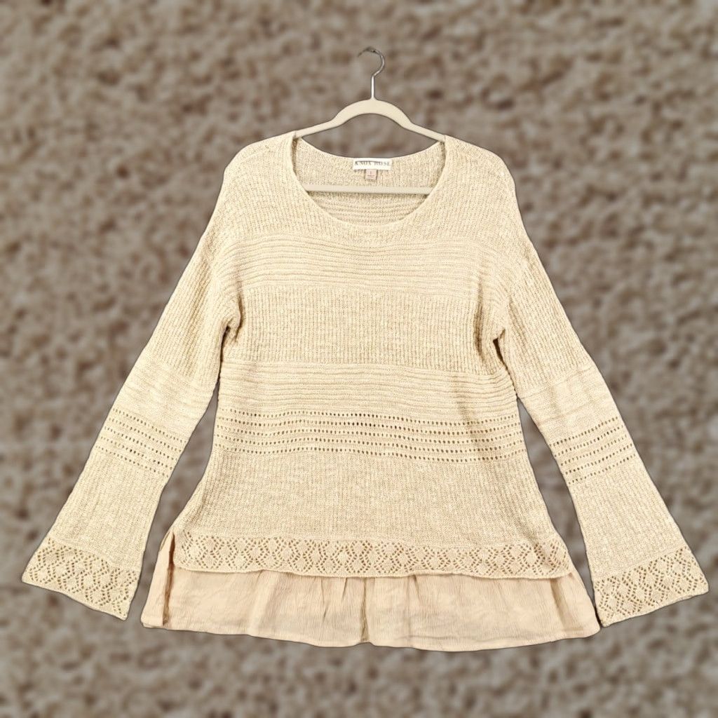 Vintage Knox Rose Sweater Tunic Women L Beige Long Sleeve Knit Boho Lightweight Breathable Fall Winter Spring Bohemian Western Womens Size L / US 10 / IT 46 - 1 Thumbnail