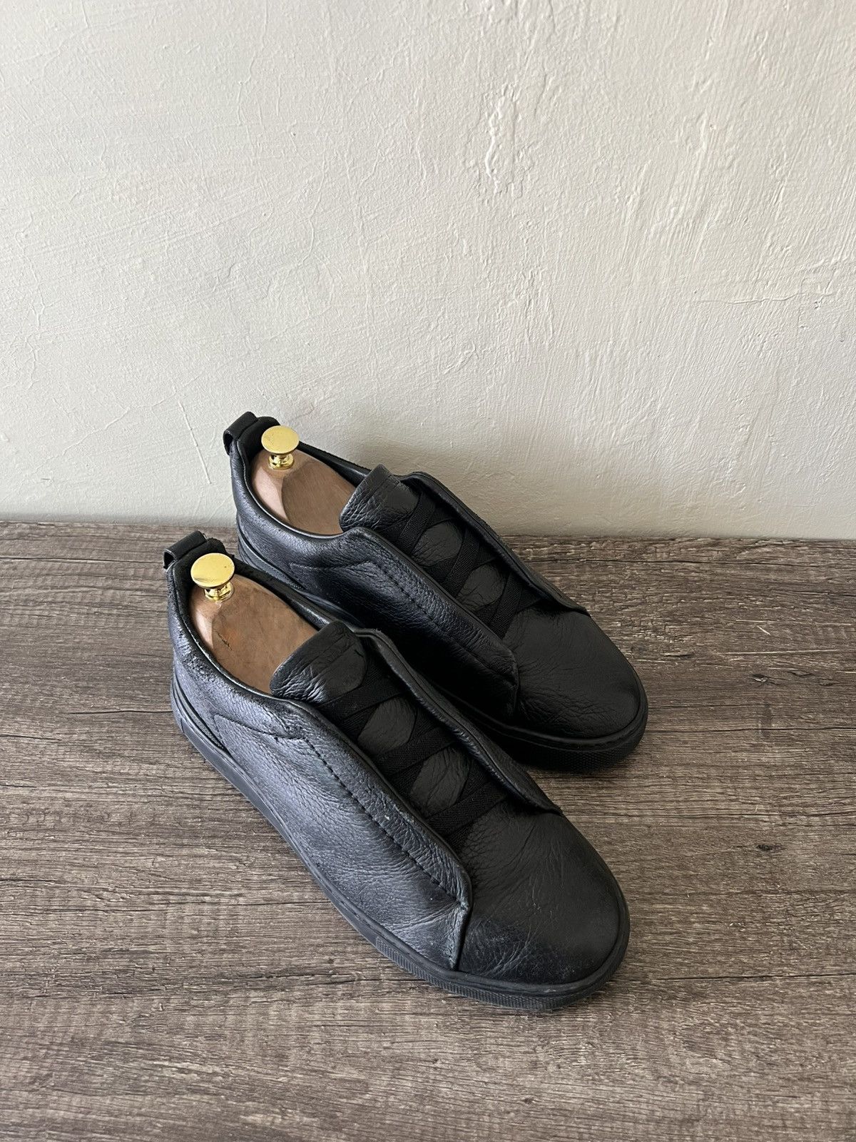 Ermenegildo Zegna ZEGNA TRIPLE STITCH BLACKOUT LOW-TOP SNEAKERS Size US 7.5 / EU 40-41 - 3 Thumbnail