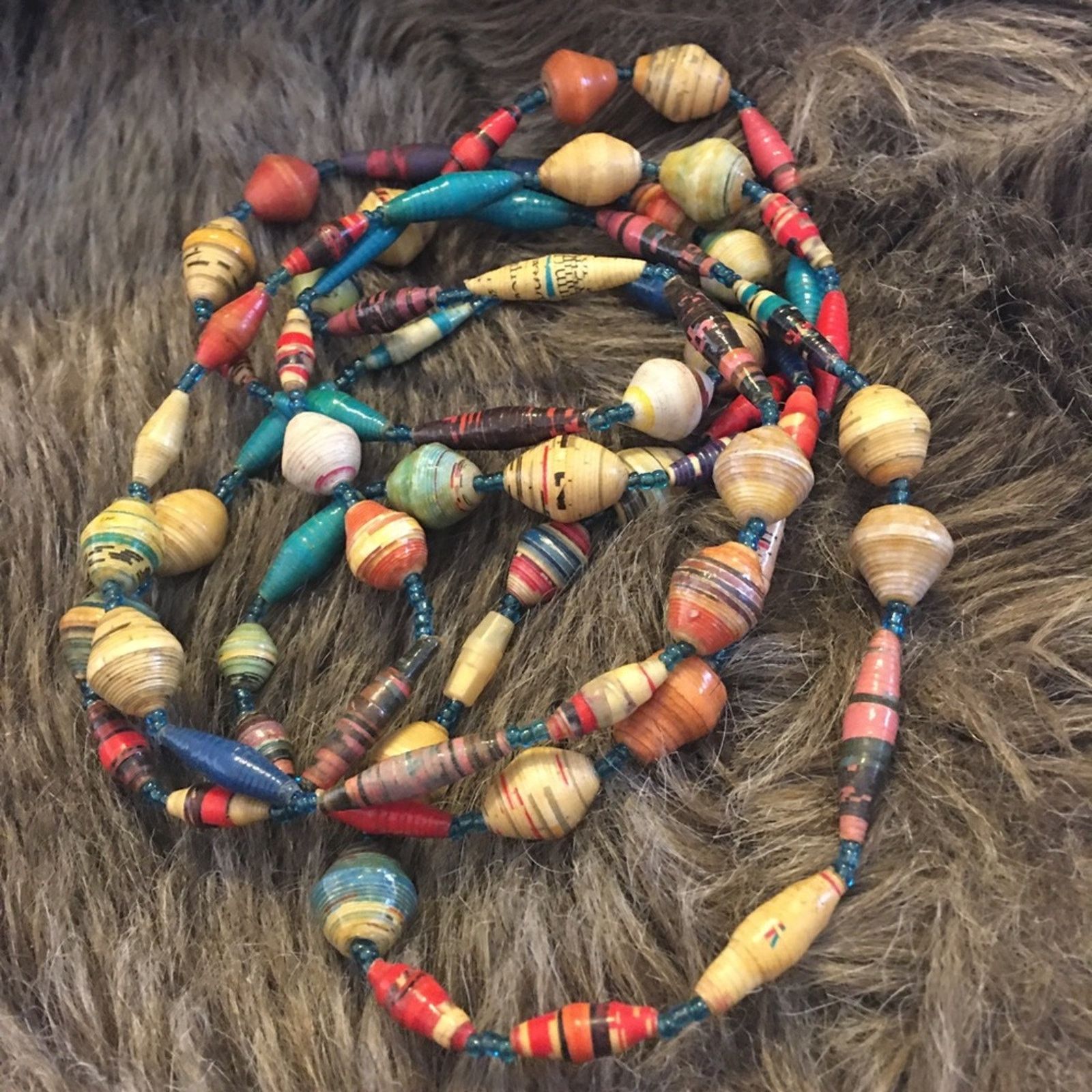 Handmade Hand crafted resin coated paper bead long necklace Size ONE SIZE - 6 Thumbnail