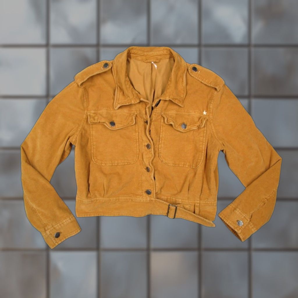 Free People Free People Brown Corduroy Cropped Jacket Womens Large Long Sleeve Button Up Size L / US 10 / IT 46 - 1 Thumbnail