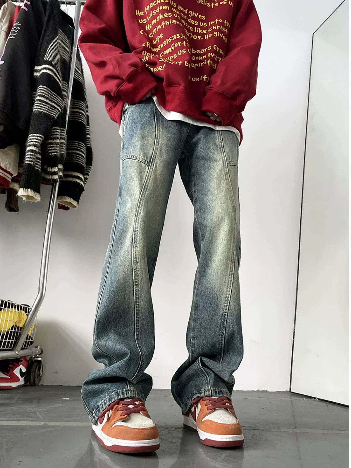 Jean Men's high street American retro distressed gradient jeans Size US 32 / EU 48 - 3 Thumbnail