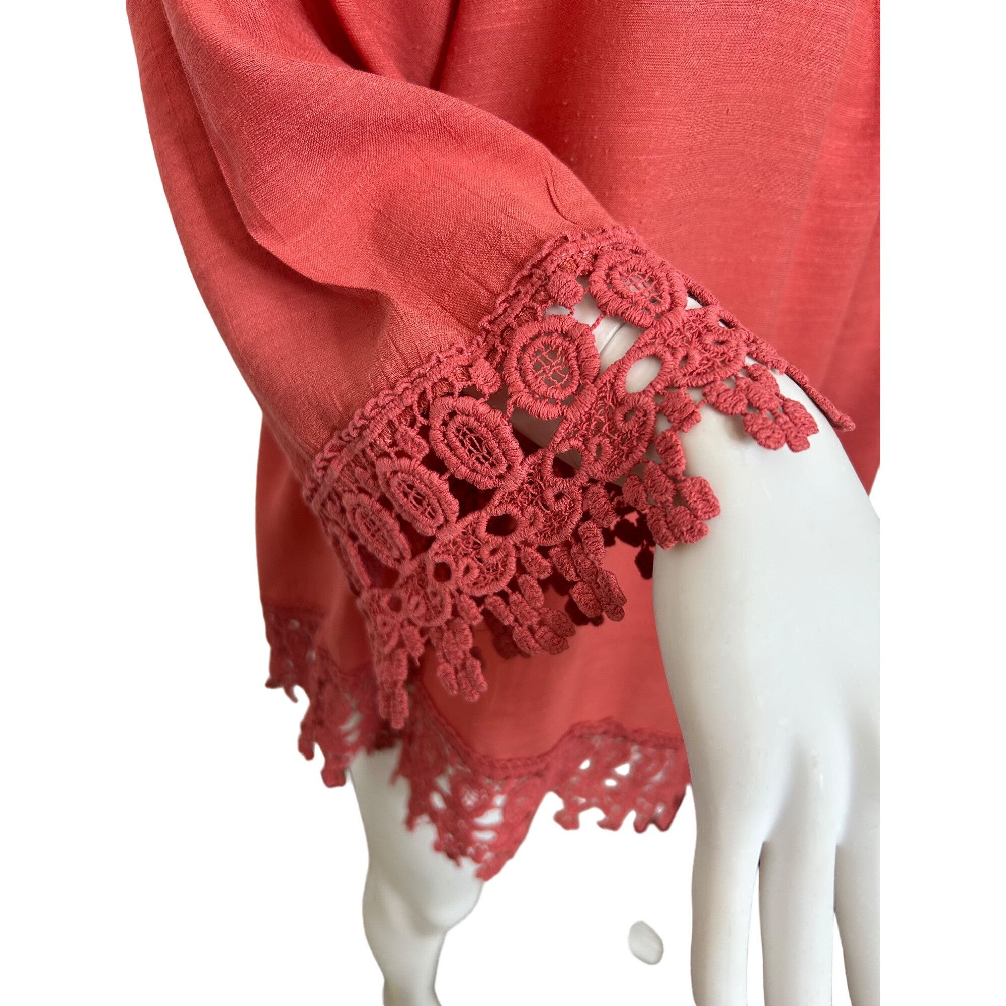 Other Westport Women’s Top Coral 1X Peasant Blouse Lace Trim Boho Size XL / US 12-14 / IT 48-50 - 7 Thumbnail