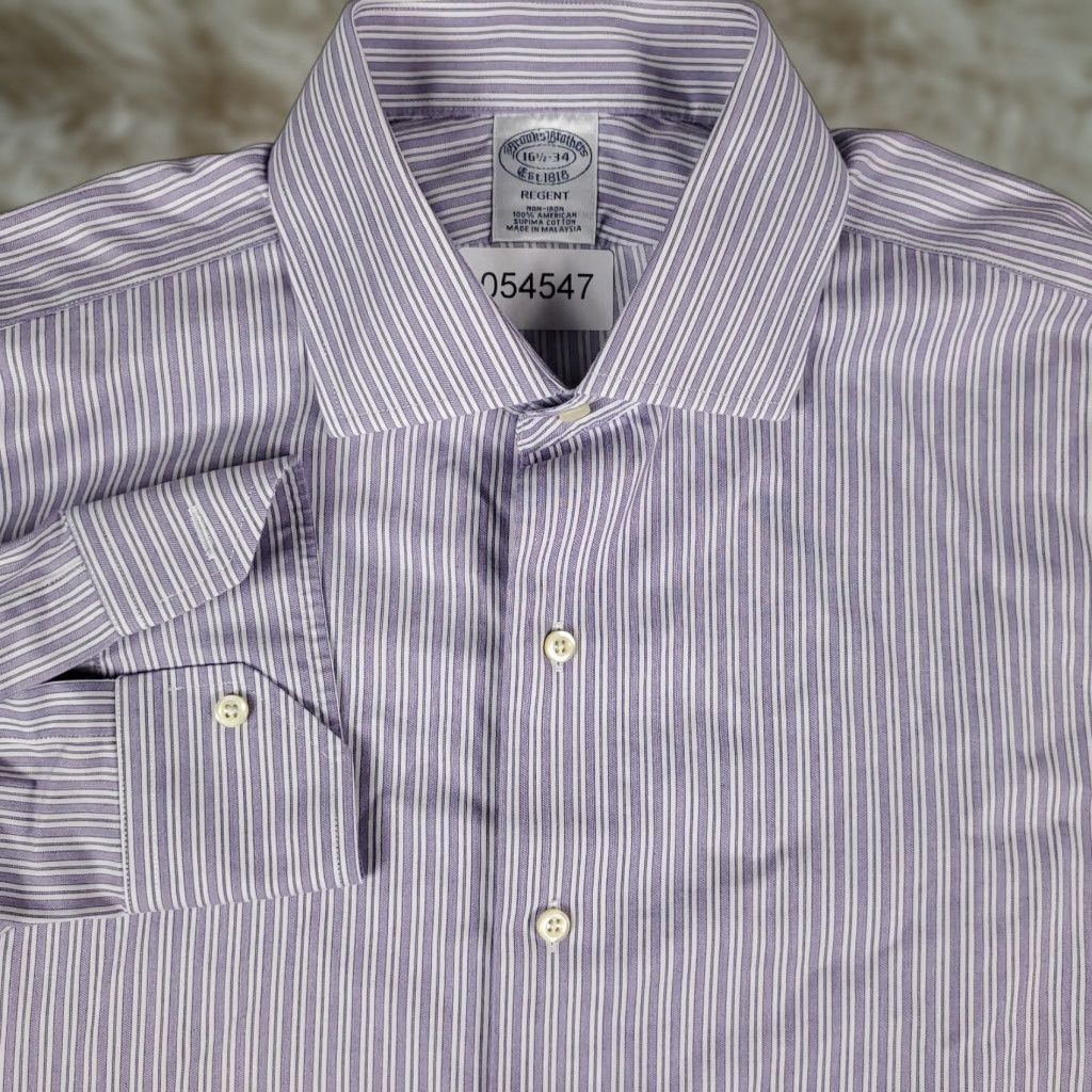 Brooks Brothers Brooks Brothers Dress Shirt Mens 16.5 Purple Striped Long Sleeve Button Up Classic Modern Size 42R - 1 Thumbnail