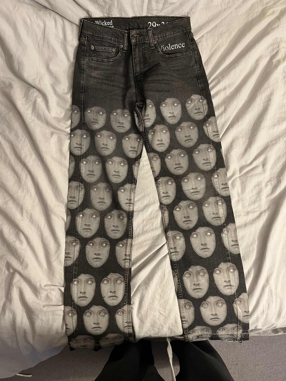 Grey wicked violence face denim