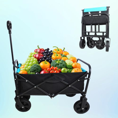 Designer × Homemade Mini Folding Wagon Garden Shopping Beach Cart (black+blue) Size US L / EU 52-54 / 3 - 6 Thumbnail