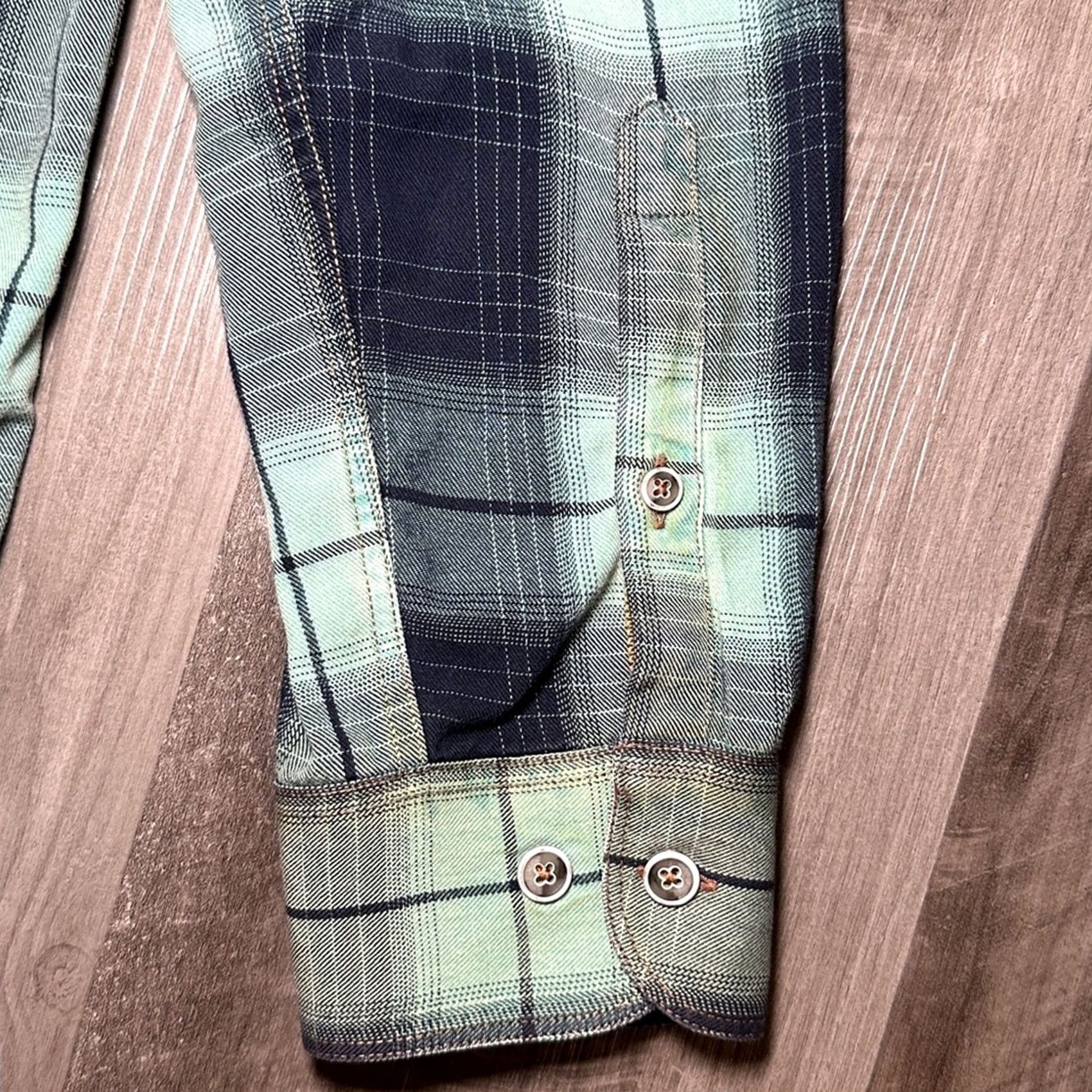 X-LARGE 32 Bar Blues Plaid Long Sleeve Button Down Large Men Shirt Green Size US L / EU 52-54 / 3 - 4 Thumbnail