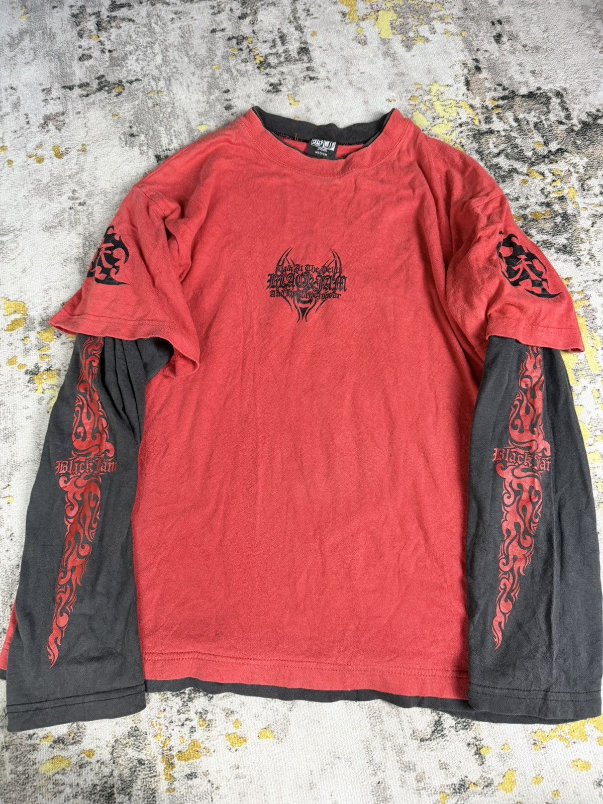 JNCO Y2K Black Jam Tattoo Tribal Double Layer Long Sleeve Size US M / EU 48-50 / 2 - 4 Thumbnail