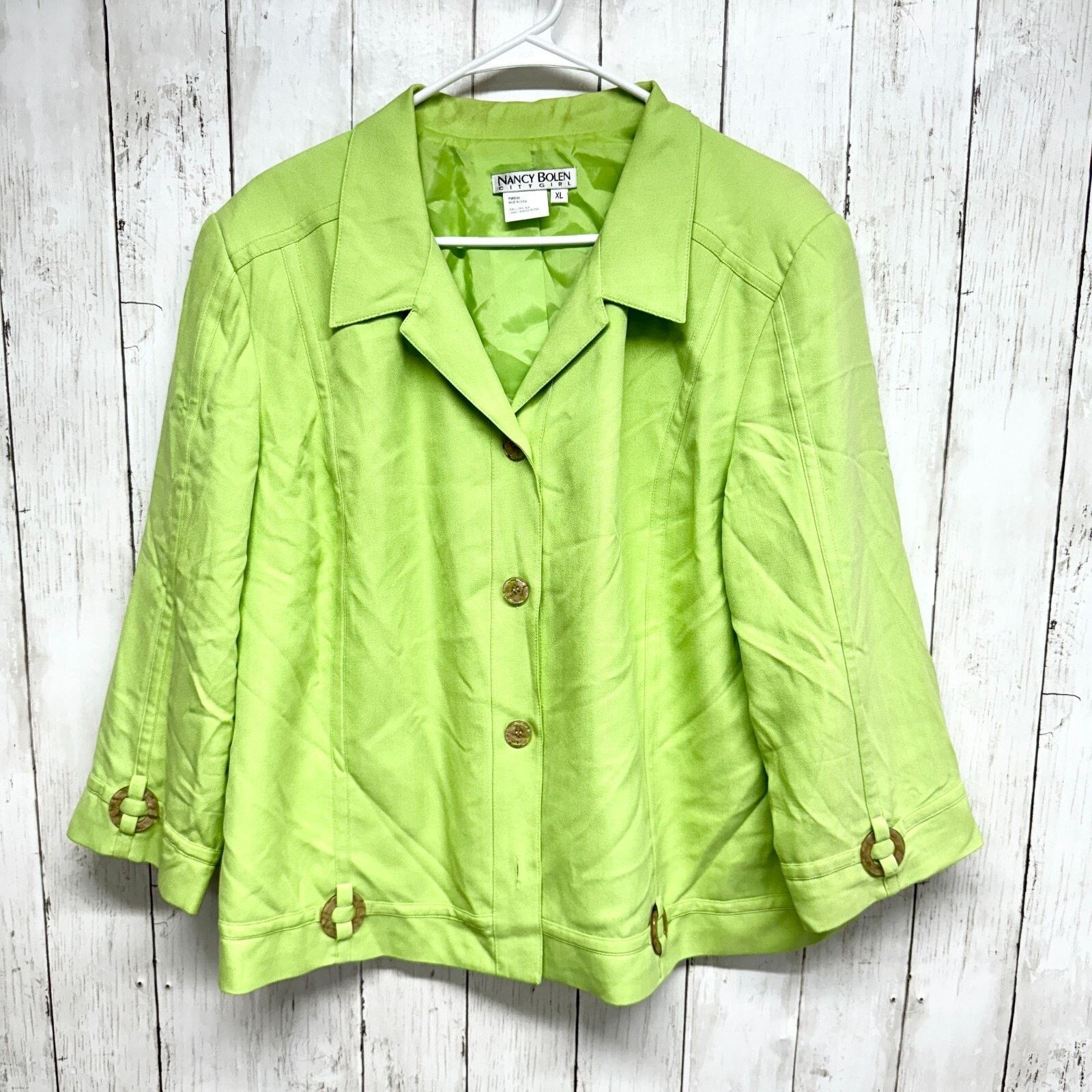 Chicos Chico's Jacket XL Button Bright Green Metallic Windbreaker Size XL / US 12-14 / IT 48-50 - 1 Thumbnail