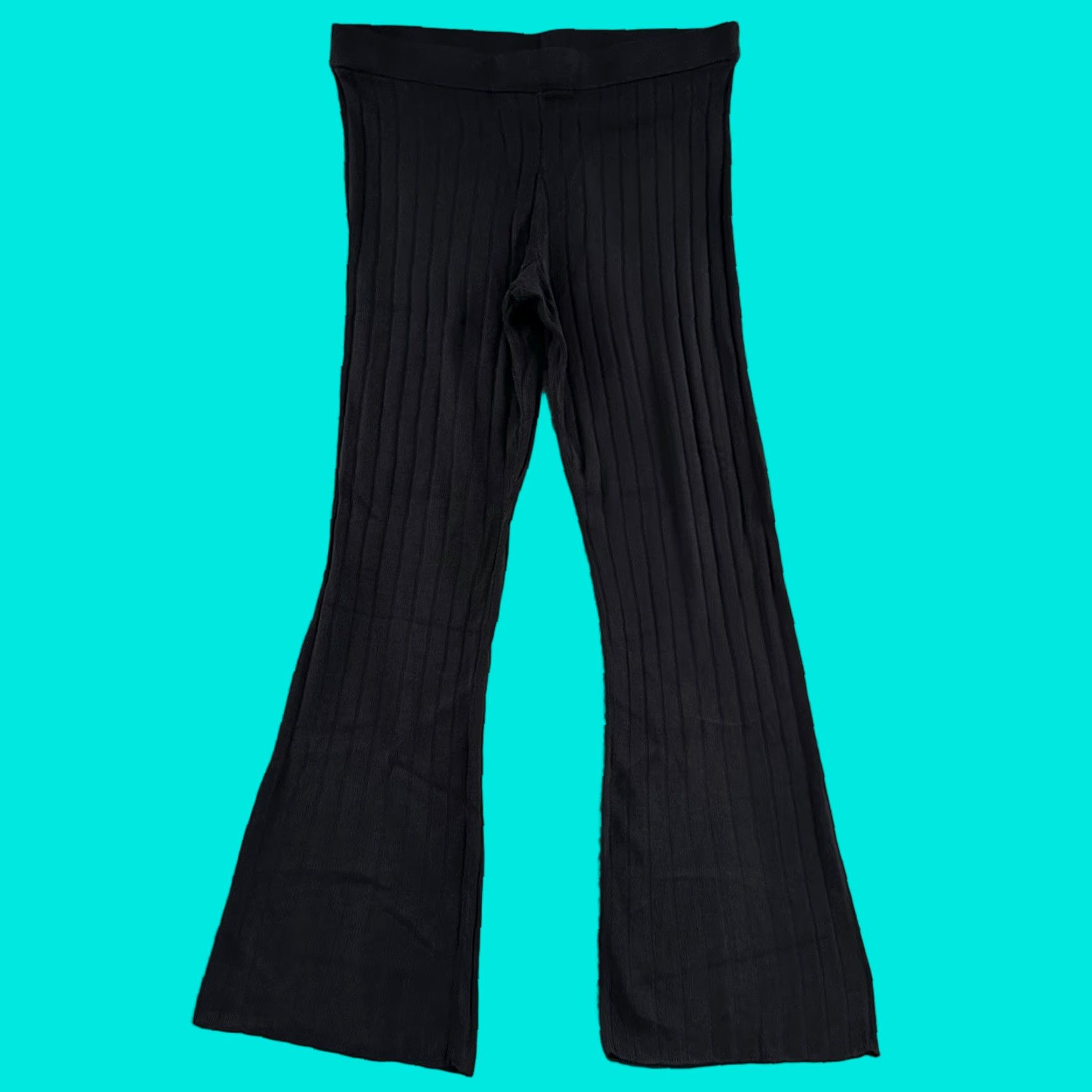H&M H&M Womens Pants Blue Size Large High Rise Flared Ribbed Pull On Acrylic Blend Size 24" / US 00 / IT 34 - 1 Thumbnail