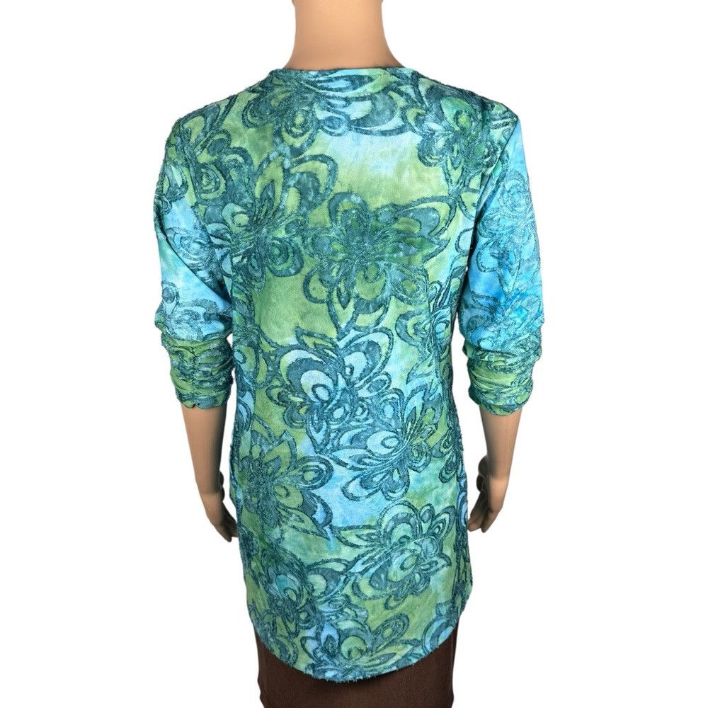 Other Susan Graver Burnout Knit Turquoise Green Floral Cardigan S Size S / US 4 / IT 40 - 4 Thumbnail