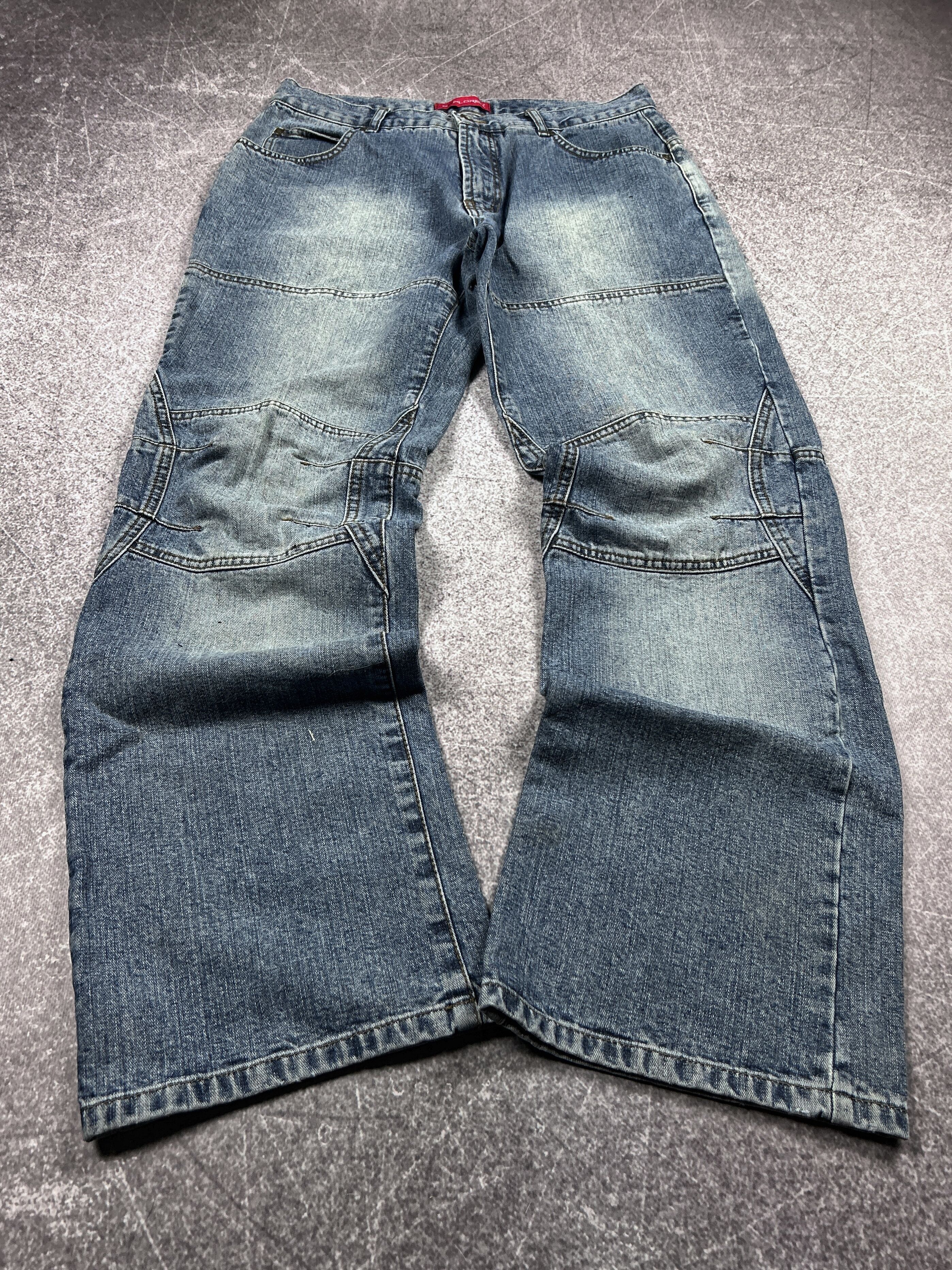 Vintage Y2K Wide Leg Panel Denim Jeans Baggy Skater Distressed Fade Size US 32 / EU 48 - 1 Thumbnail