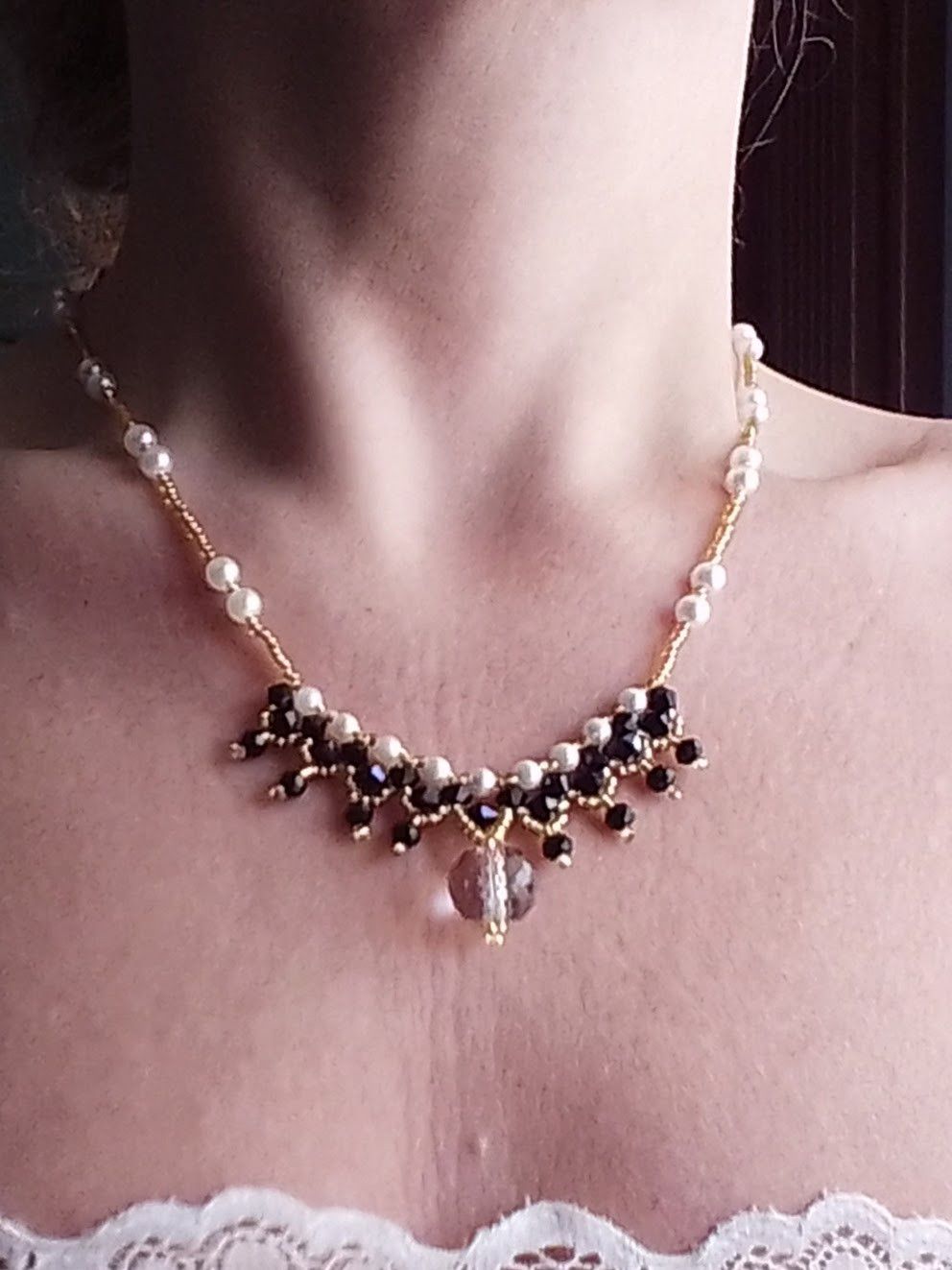 Other Golden Black Necklace with Swarovski crystal pendant Size ONE SIZE - 1 Thumbnail