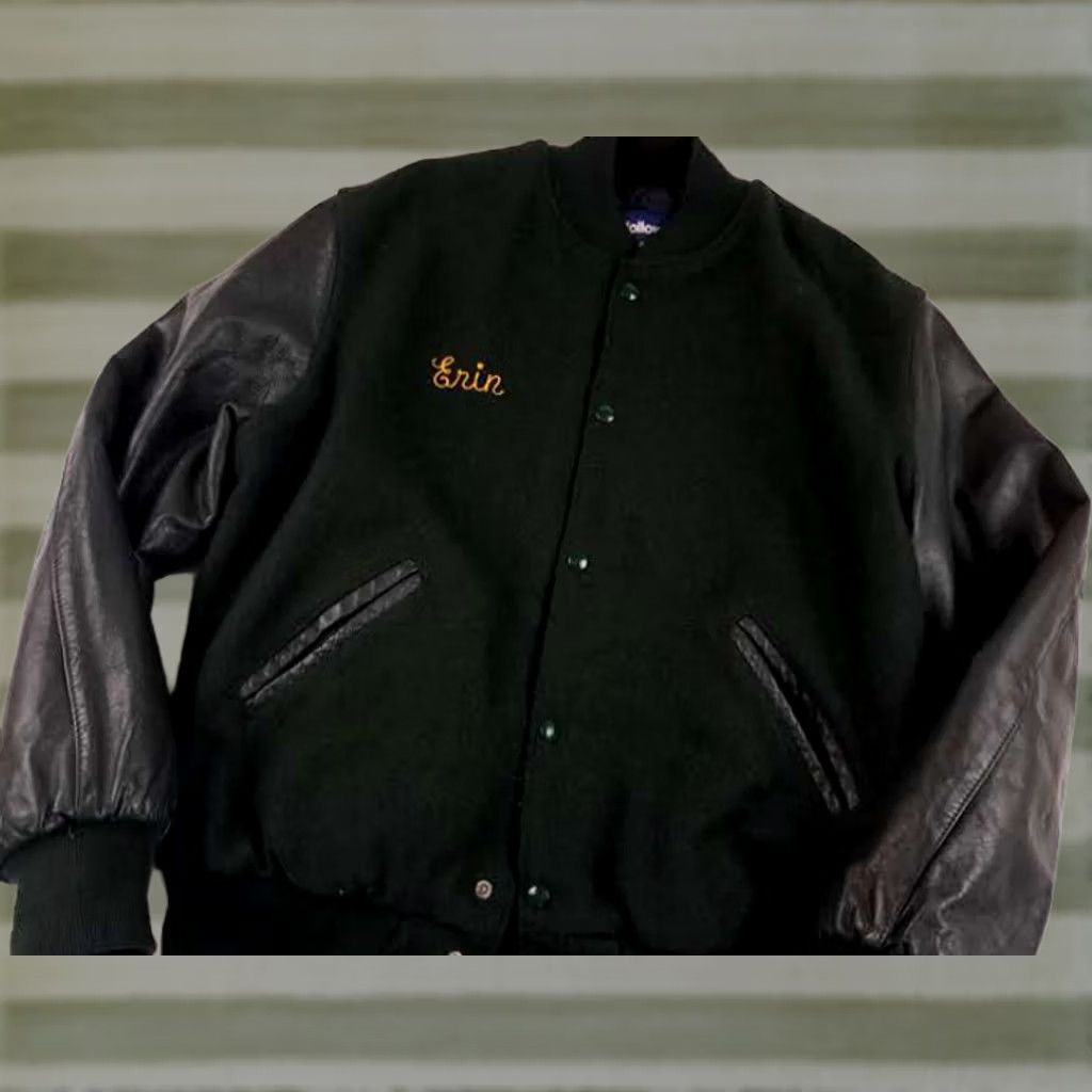 Holloway Holloway Varsity Jacket L Leather Sleeved Dark Green Unisex Adults Size L Green Varsity Jacket Size US L / EU 52-54 / 3 - 1 Thumbnail