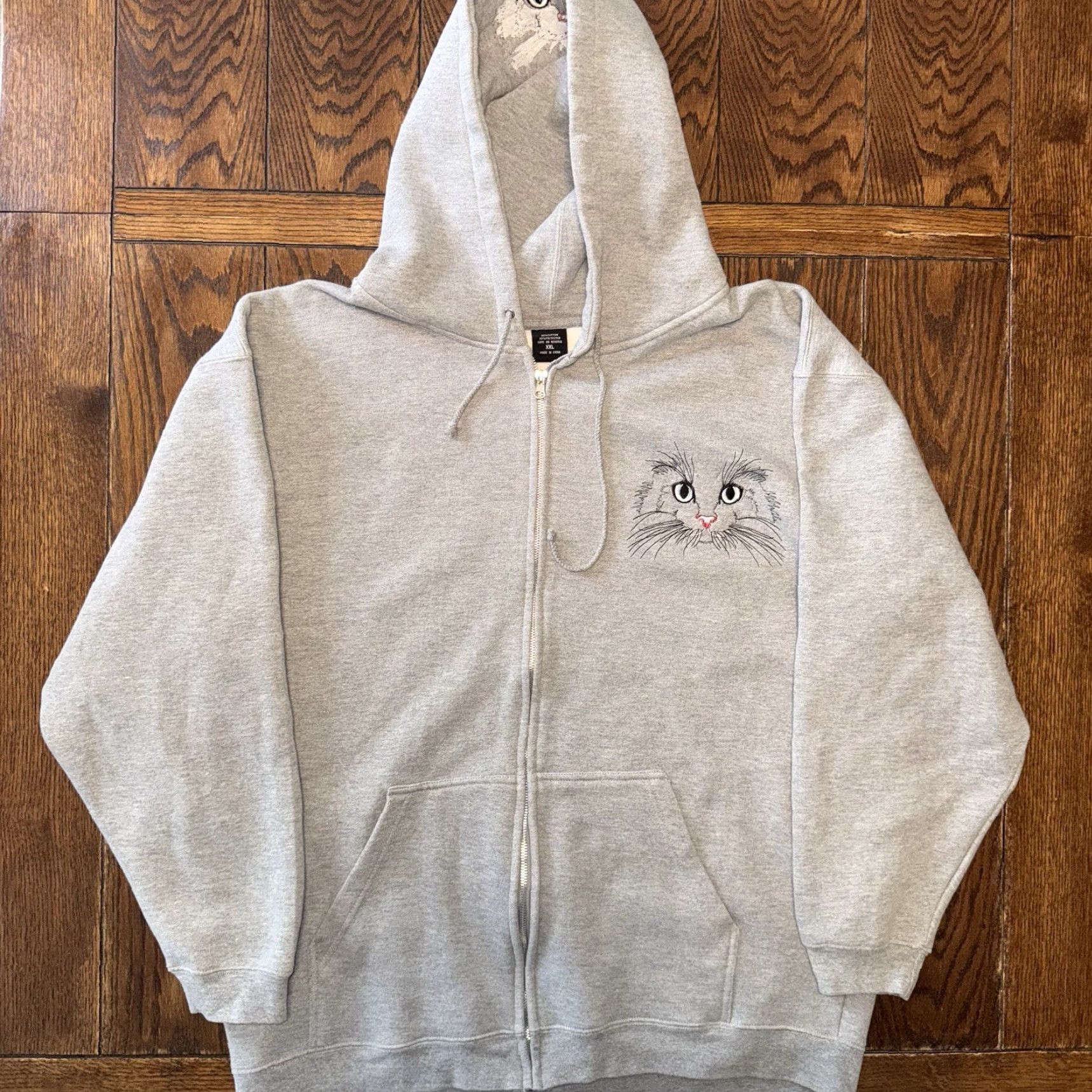 Vintage Vintage Cats Hoodie Size XXL Gray Full Zip Embroidered Cat Kitten Whiskers Size XXL / US 16-18 / IT 52-54 - 2 Thumbnail