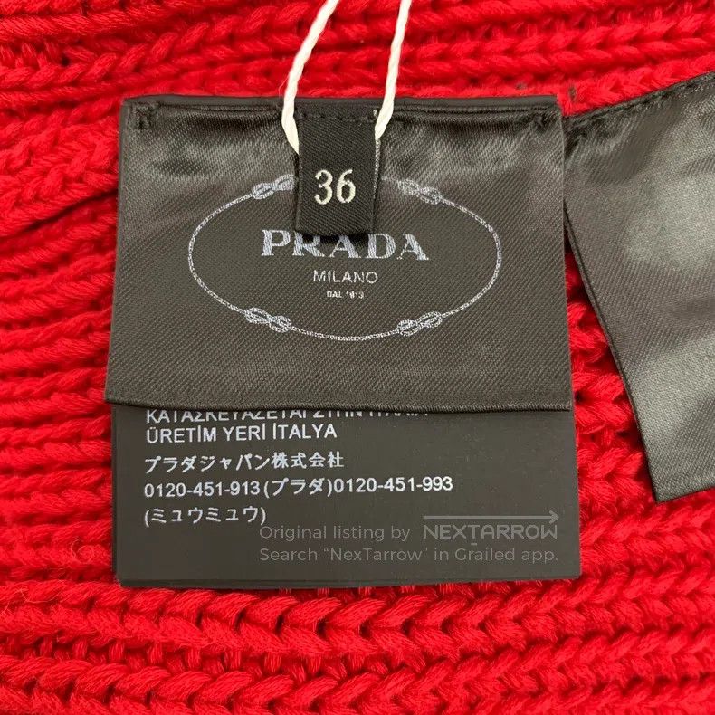 Prada Prada Red logo letter embroidery cotton V-neck long-sleeve Size XXS / US 00 / IT 34 - 7 Thumbnail