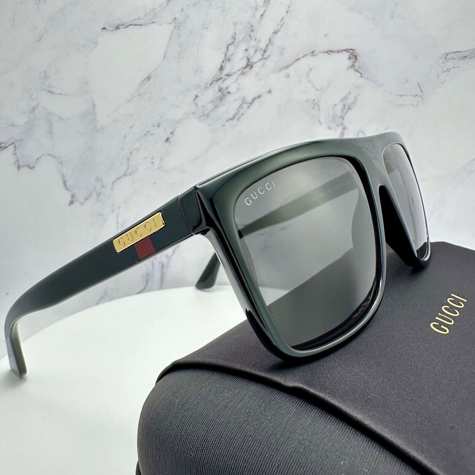 Gucci New GUCCI Sunglasses Black Square Aviator Gold Plate Size ONE SIZE - 11 Thumbnail