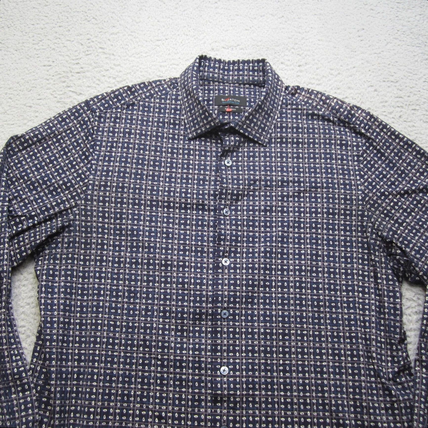 BUGATCHI Bugatchi Shirt Mens L Blue Geometric OoohCotton Tech Stretch Button Up Shirt Button-Up Long Sleeve Size US L / EU 52-54 / 3 - 4 Thumbnail