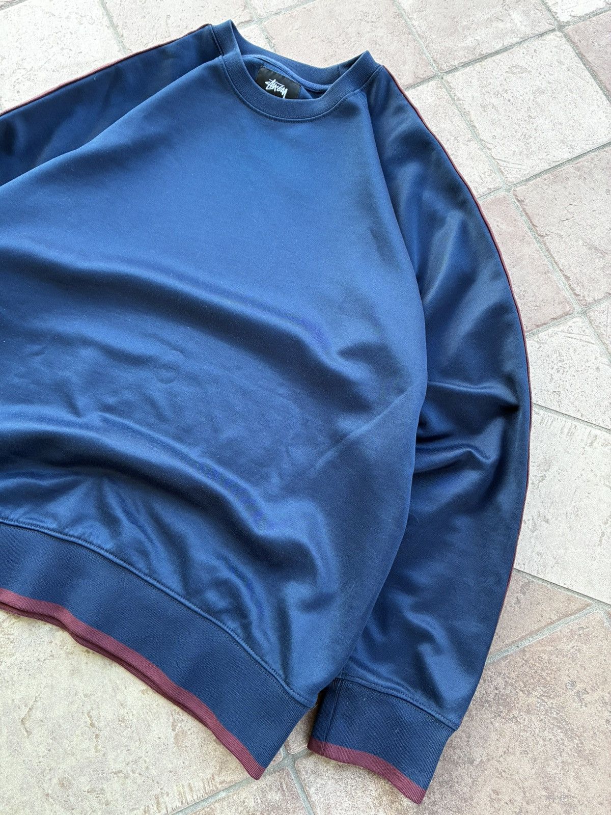 Stussy Stüssy Vintage Y2K Track Crewneck Navy Burgundy Logo Tape Size US M / EU 48-50 / 2 - 3 Thumbnail