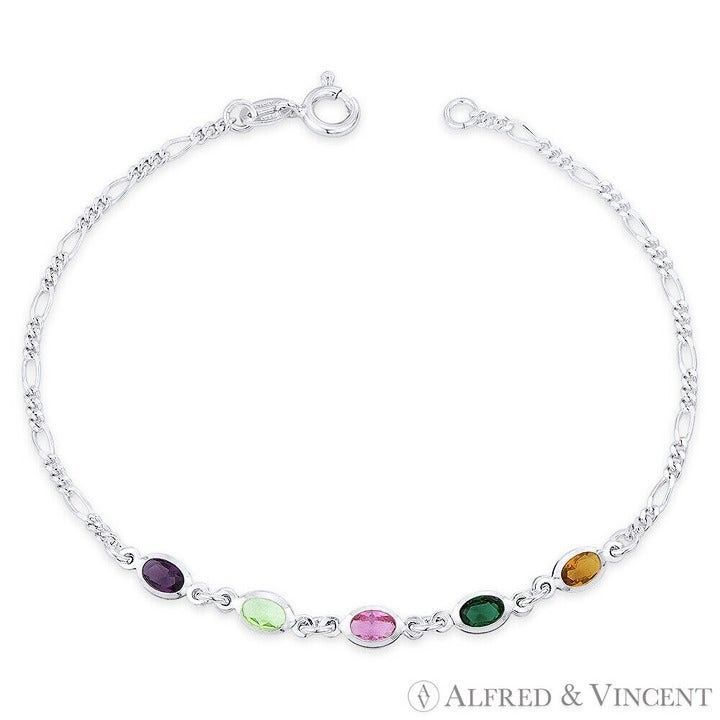Other Purple Blue Pink Green Yellow CZ Crystal Figaro Anklet Size ONE SIZE - 1 Preview