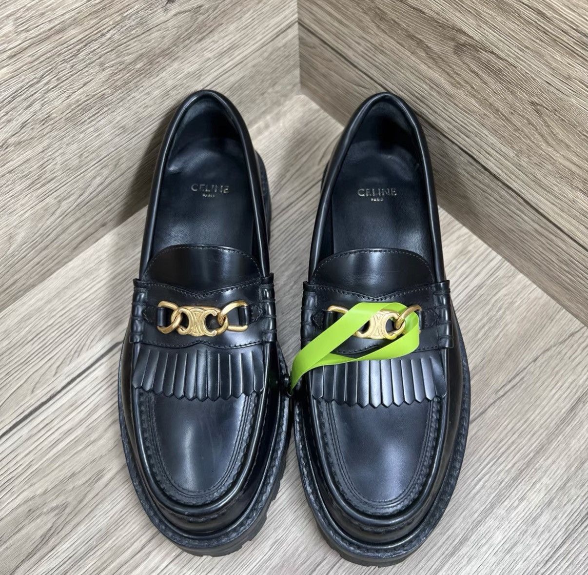 Celine Celine Black & Gold Triomphe Loafers J41 Size US 7 / IT 37 - 2 Thumbnail
