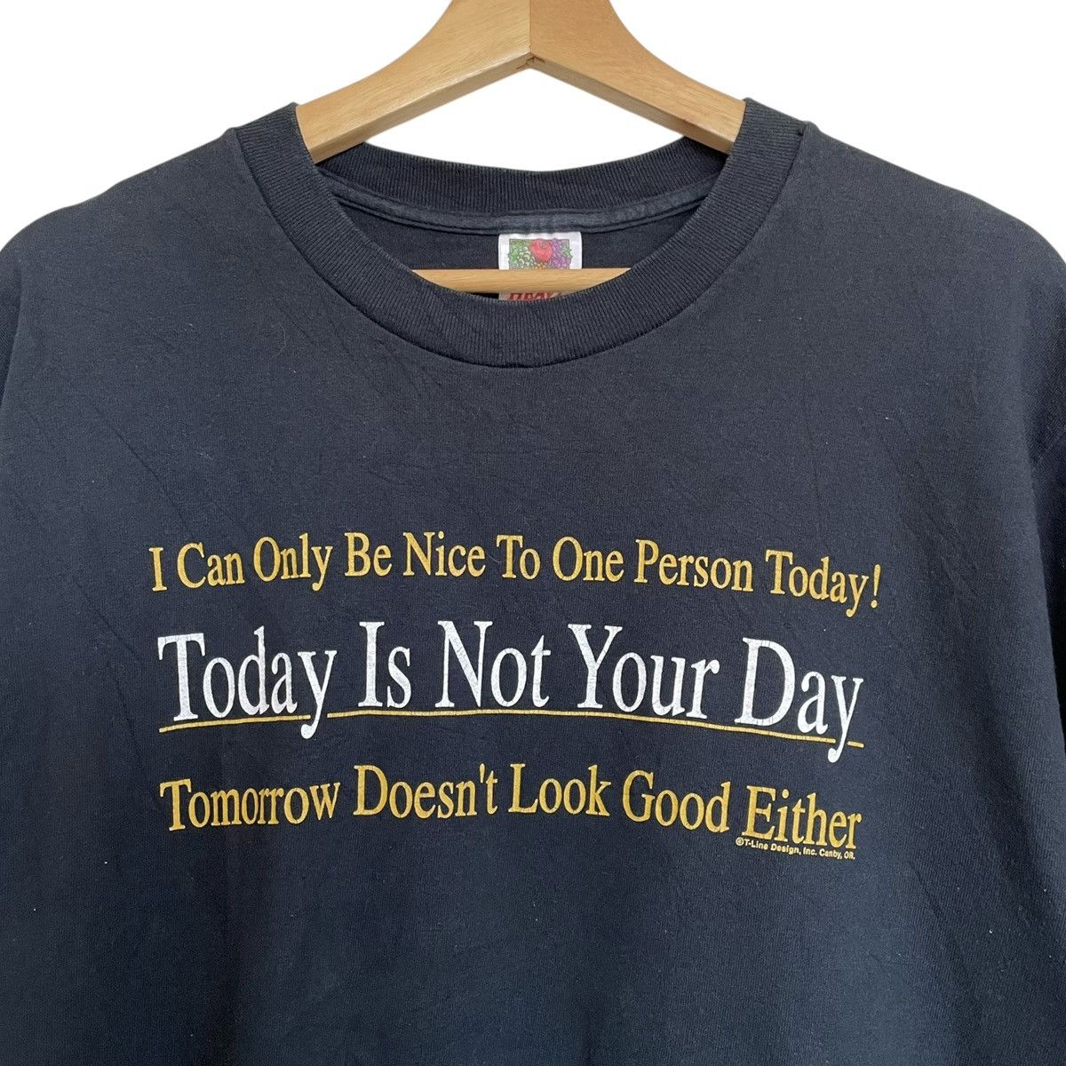 Fruit Of The Loom Not Today Vintage 2000s USA Funny Quotes Wording Tee Size US L / EU 52-54 / 3 - 3 Thumbnail