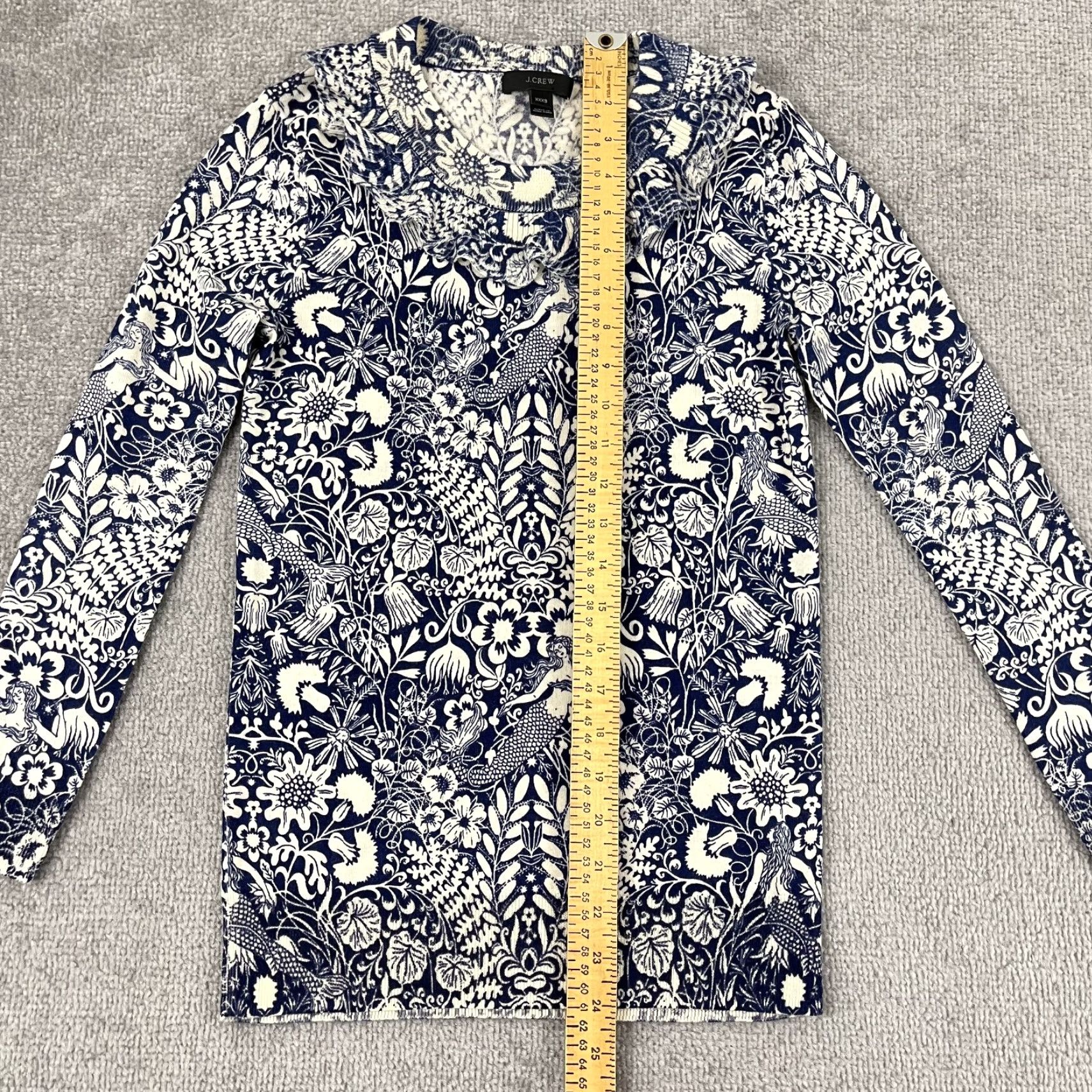 J.Crew VINTAGE J.CREW Women's Sweater XS Merino Wool Floral Mermaid Ruffle Crew Neck Pullover Fall Winter Size XS / US 0-2 / IT 36-38 - 5 Thumbnail
