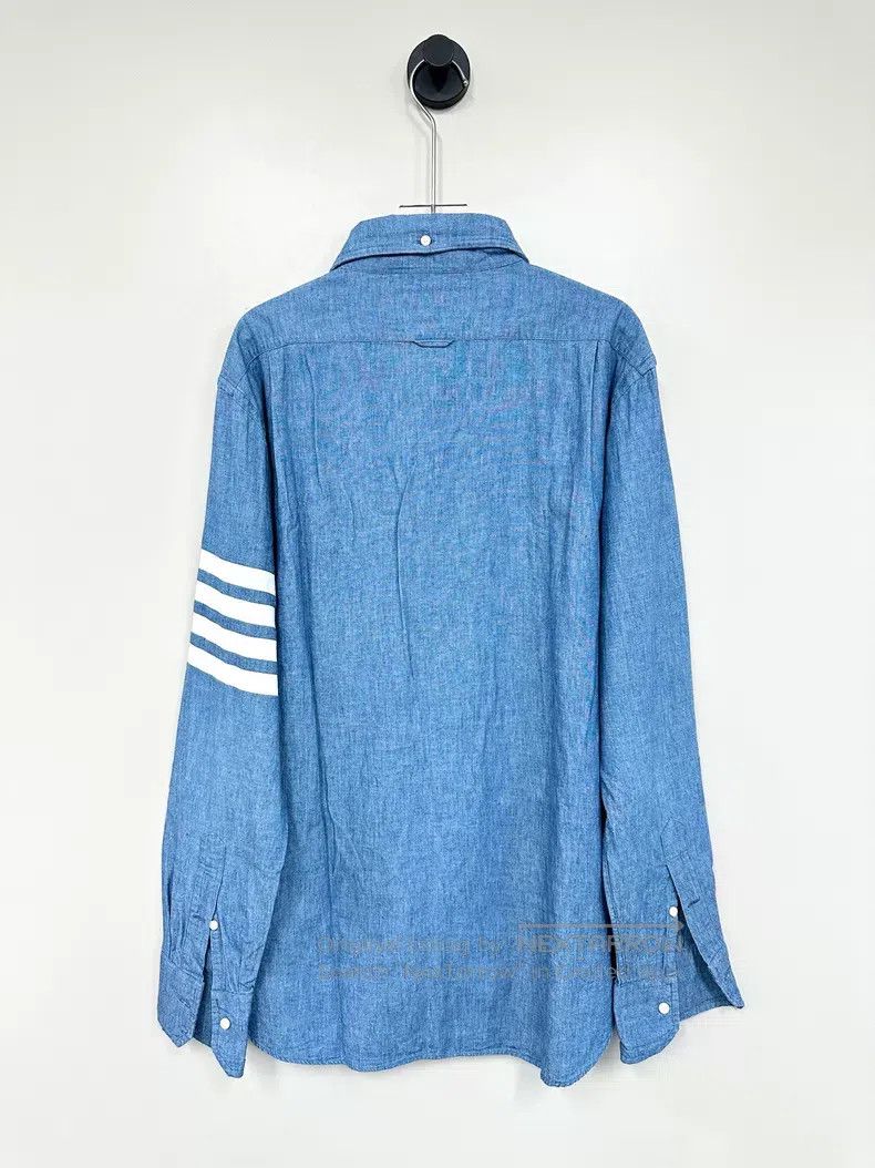 Thom Browne Thom Browne Blue classic four-striped denim long-sleeve sh Size US L / EU 52-54 / 3 - 2 Thumbnail