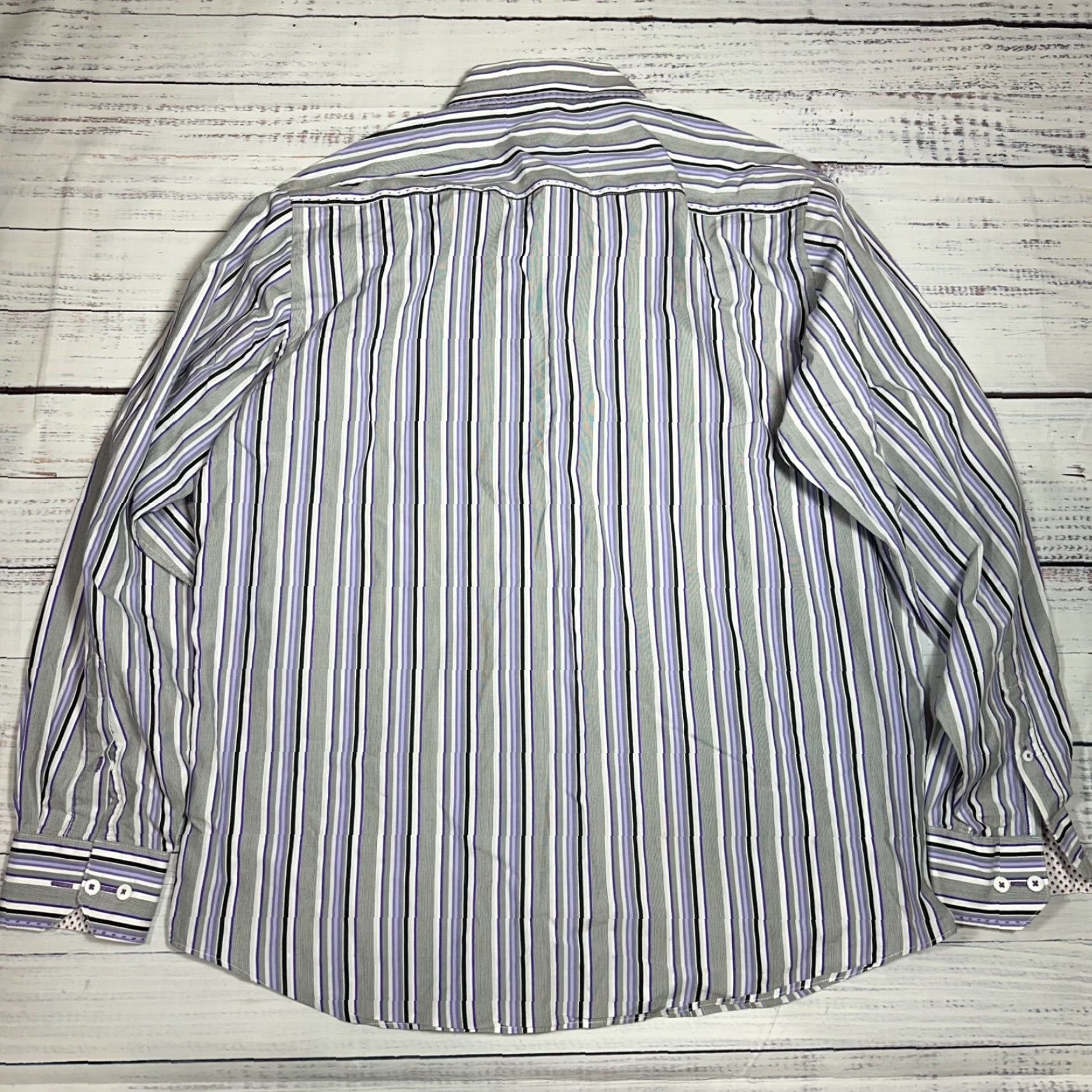 BUGATCHI Bugatchi Uomo Shirt Mens Long Sleeve Button-Up Size L Gray Purple Stripe Pattern Striped Size US L / EU 52-54 / 3 - 4 Thumbnail