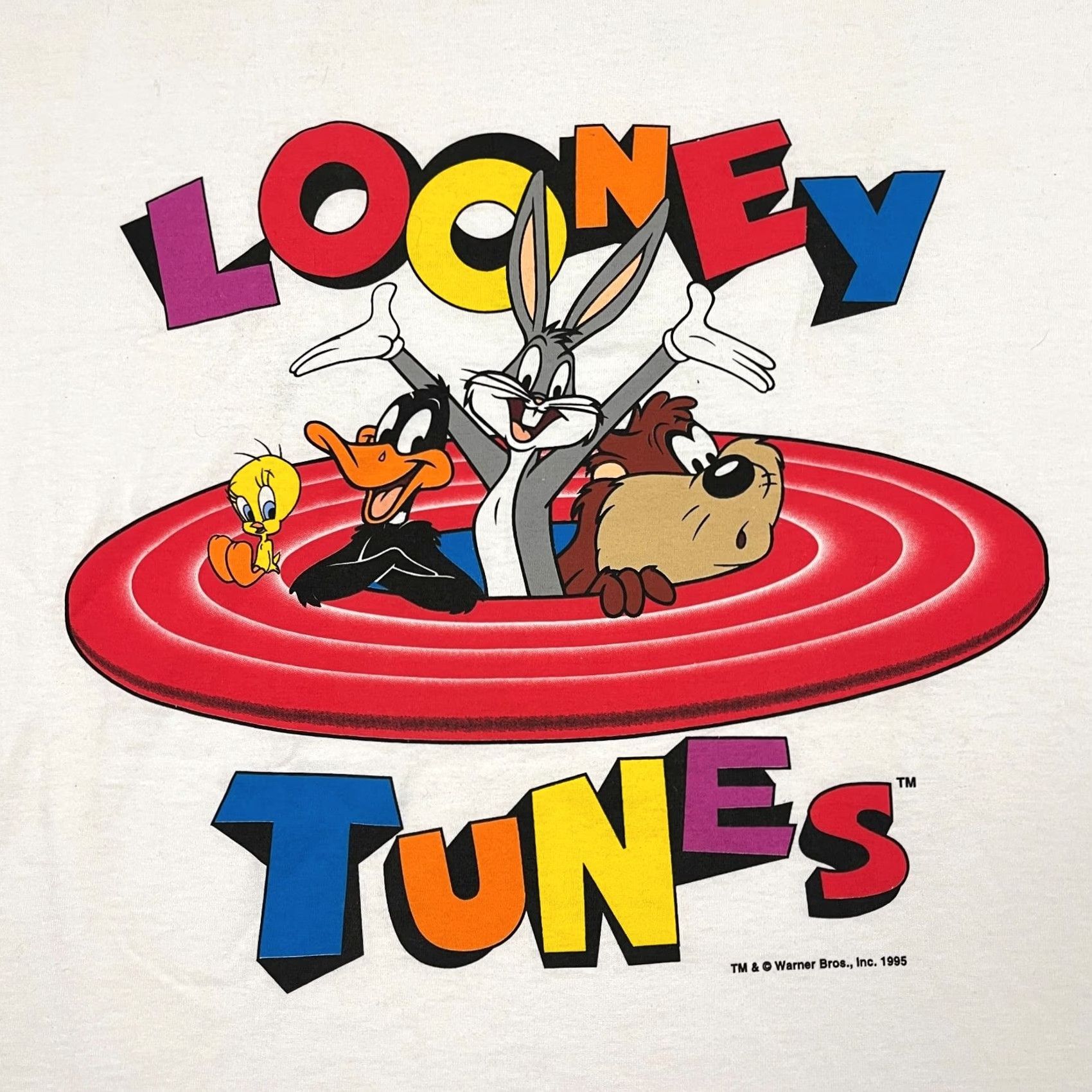 Fruit Of The Loom VINTAGE Looney Tunes Shirt Adult XL Bugs Bunny Taz Devil Tweety Daffy 90s Graphic Print White Nike? Size US XL / EU 56 / 4 - 2 Thumbnail