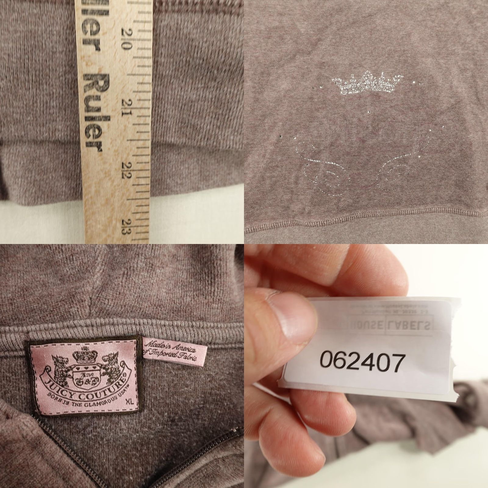 Juicy Couture VINTAGE Juicy Couture Hoodie Women XL Brown Velour Track Suit Top Sweatshirt USA Size XL / US 12-14 / IT 48-50 - 8 Thumbnail