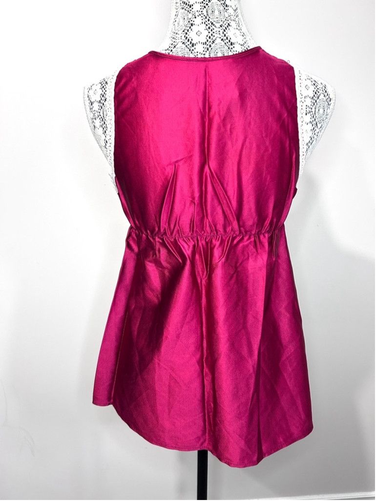 Other Vintage 70s Burgundy cream lace Satin Top, Size M Size M / US 6-8 / IT 42-44 - 3 Thumbnail