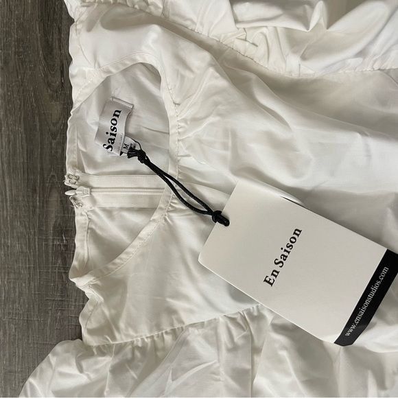 Other En Saison Lifted Mini Dress White Cotton Ruffle Sleeve Shift Size M / US 6-8 / IT 42-44 - 4 Thumbnail