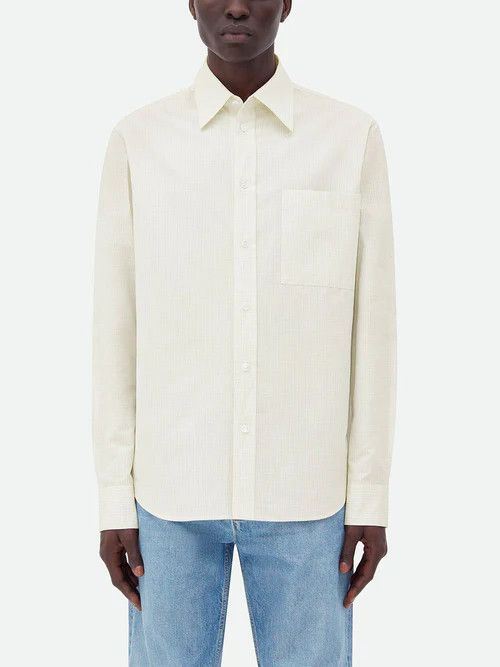 Bottega Veneta o1lf3ng10825 Cotton Linen Check Shirt in Ivory Size US S / EU 44-46 / 1 - 2 Thumbnail