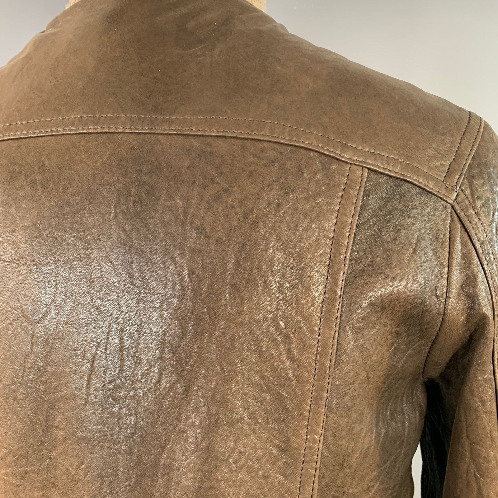 Daniele Alessandrini Size S Brown Ribbed Leather Bomber Jacket Size US S / EU 44-46 / 1 - 8 Thumbnail