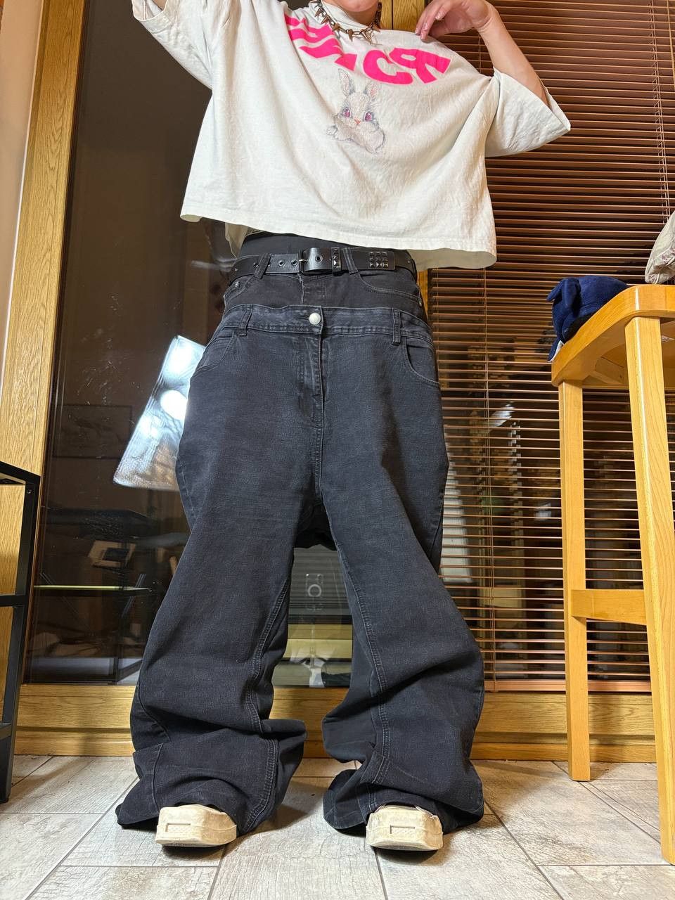 Japanese Brand Custom Black Baggy Distressed Jeans Painted Wide Leg Size US 31 - 2 Thumbnail