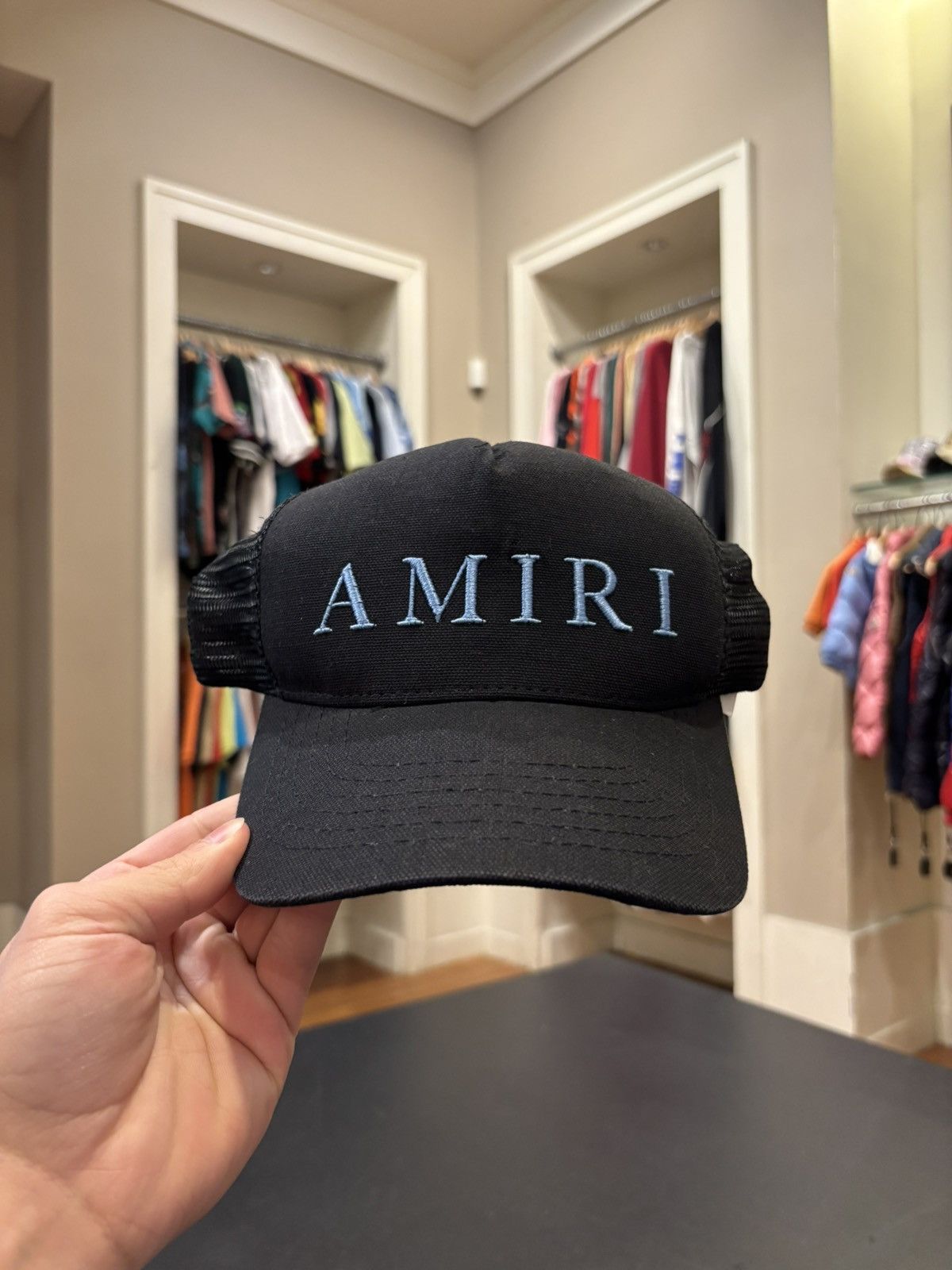 Amiri Embroidered Paint Drip AM Logo Trucker Snapback Cap AMIRI PAINT DRIP TRUCKER HAT ONE SIZE | eBay main image 2
