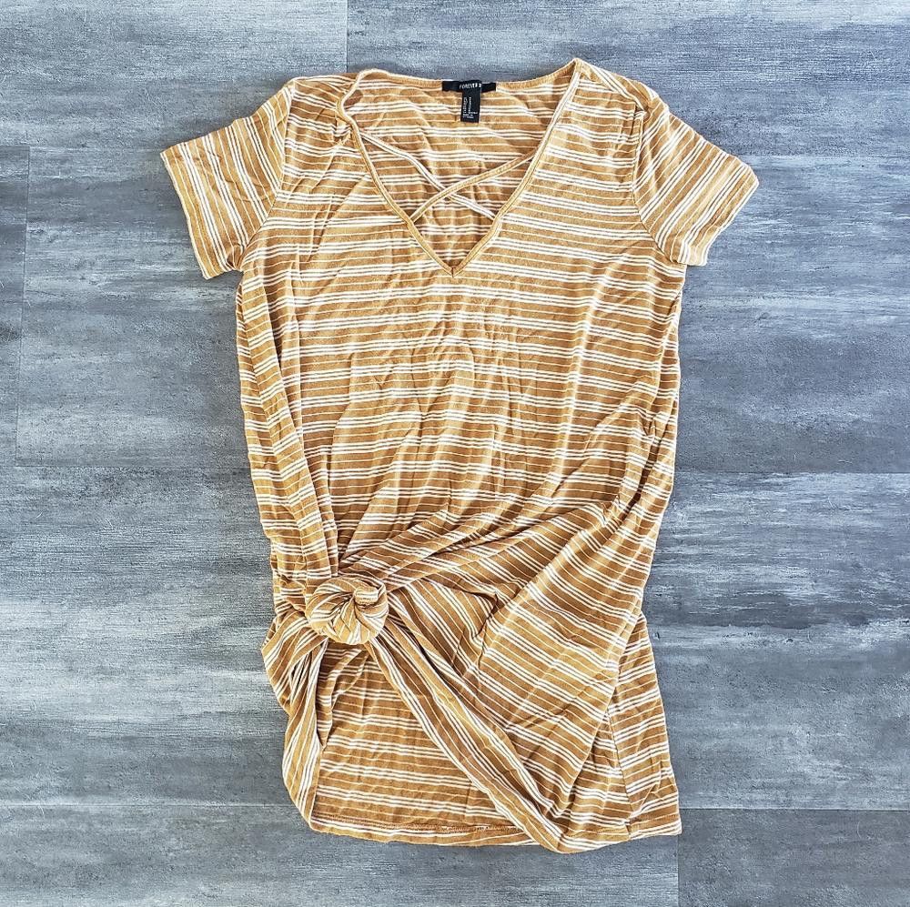 Forever 21 Mustard Gold Striped F21 Oversized Short Sleeve Size M / US 6-8 / IT 42-44 - 1 Thumbnail