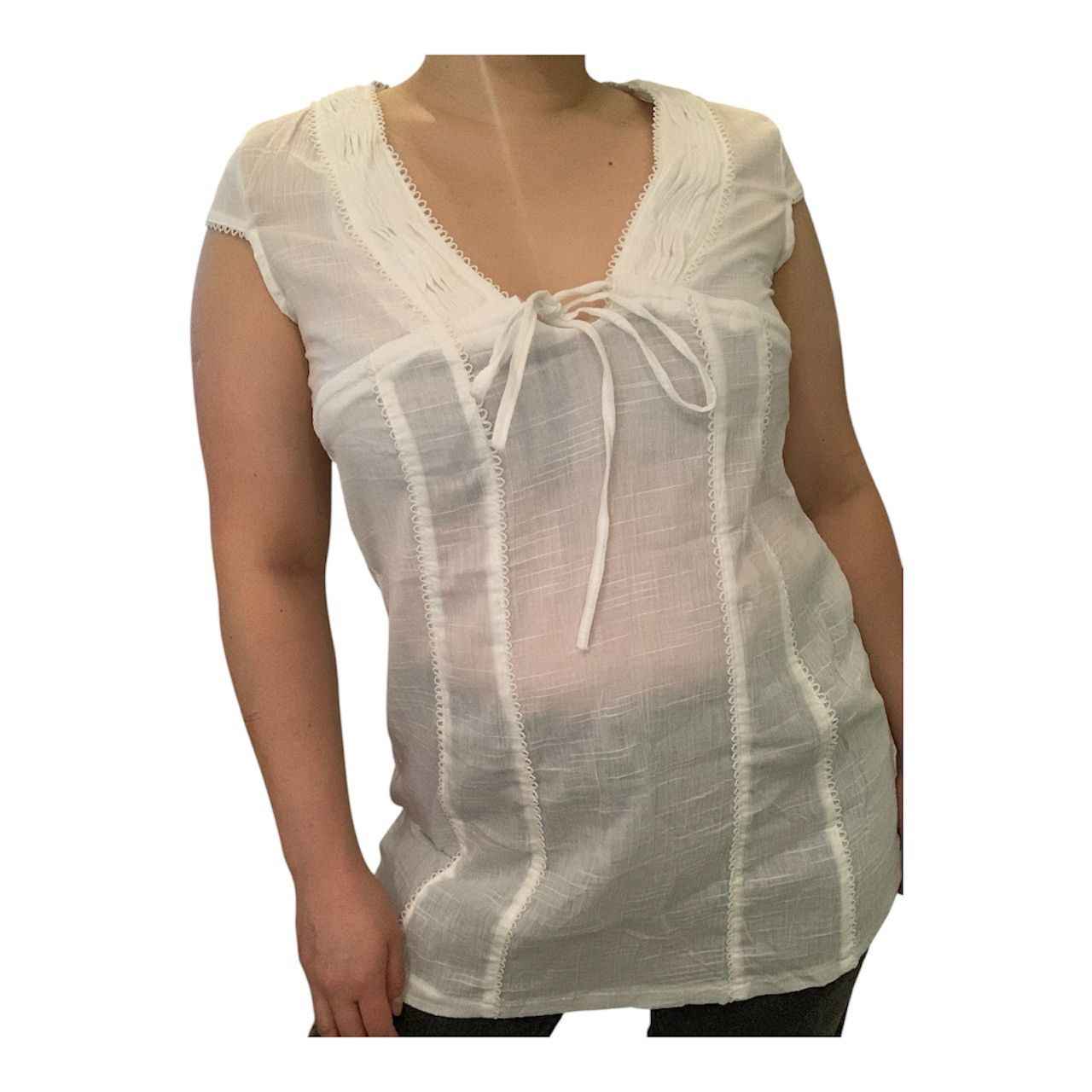 Vintage Vintage Y2K White Sheer Lace-Up Short Sleeve Tunic Top S/M Size M / US 6-8 / IT 42-44 - 10 Thumbnail