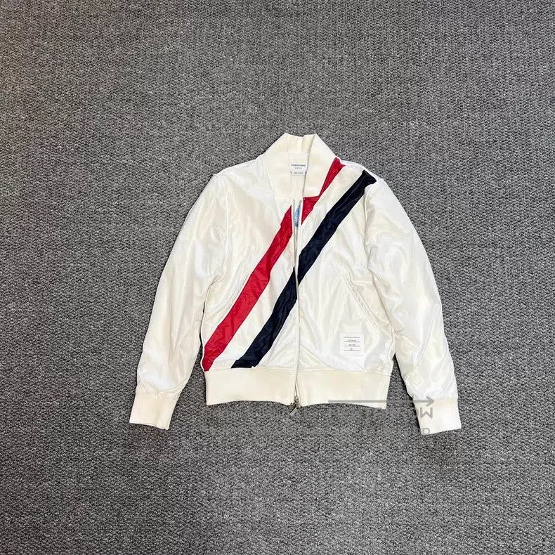 Thom Browne Beige and Red-Blue Striped Jacket