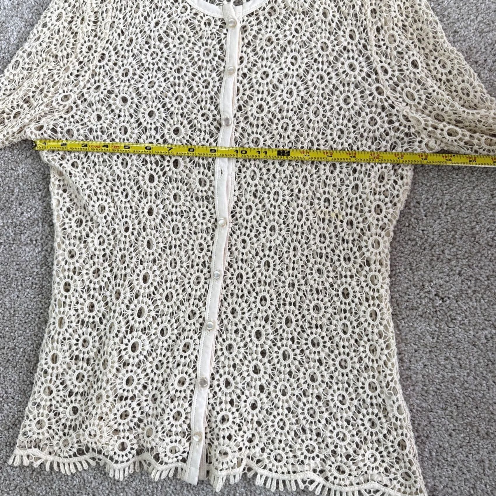 Vintage Cyrus Blouse Womens Small White Crochet Lace Button Front Sheer Long Sleeve Boho Size S / US 4 / IT 40 - 6 Thumbnail