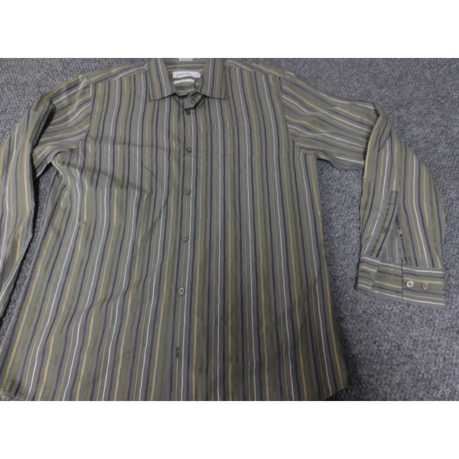 Calvin Klein Calvin Klein Mens Shirt Button-Up Long Sleeve Collared Gray Stripe Knit Cotton Regular M Size US M / EU 48-50 / 2 - 3 Thumbnail