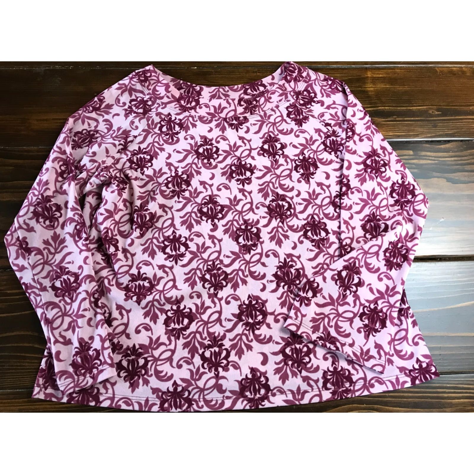 Pinko Venezia Shirt Women 14/16 Long Sleeve Crew Neck Floral Purple Pink T-Shirt Casual Size XL / US 12-14 / IT 48-50 - 2 Thumbnail